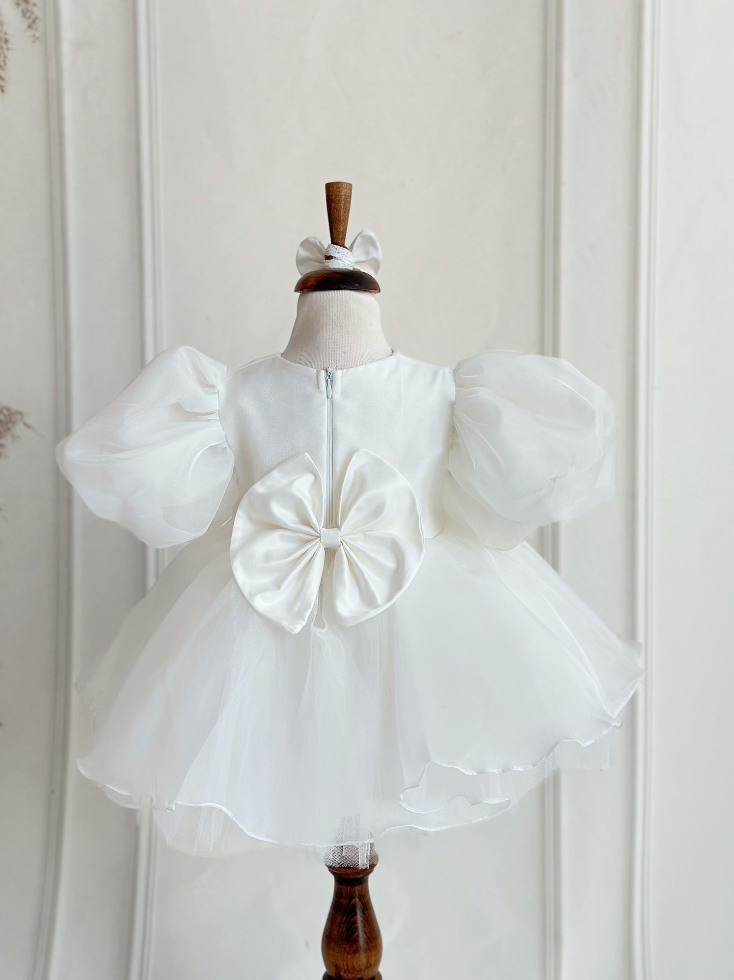 Organza Puff Sleeve Puffy Party Dress - White