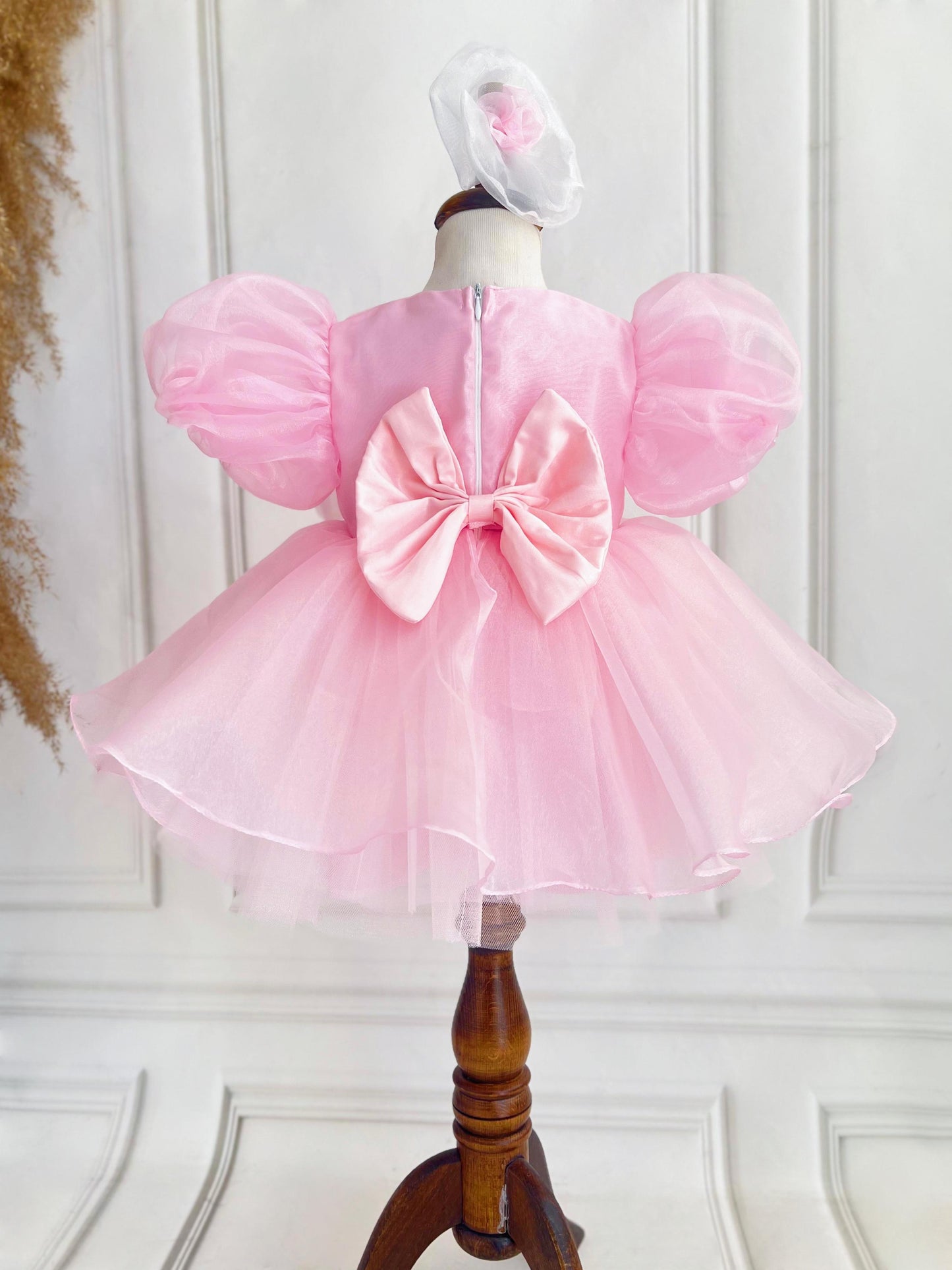 Floral Organza Tulle Party Dress - Pink