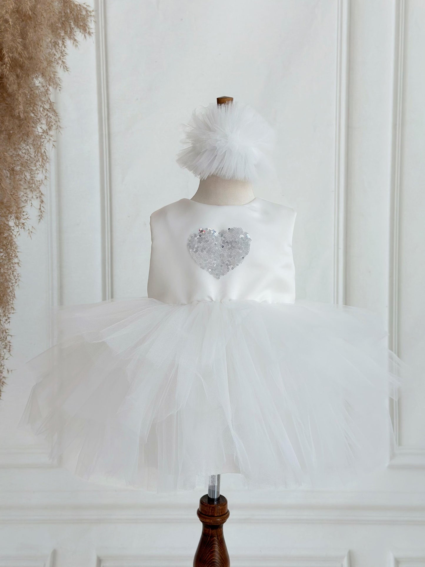 Gray Heart Sequin Detachable Train Party Dress - White