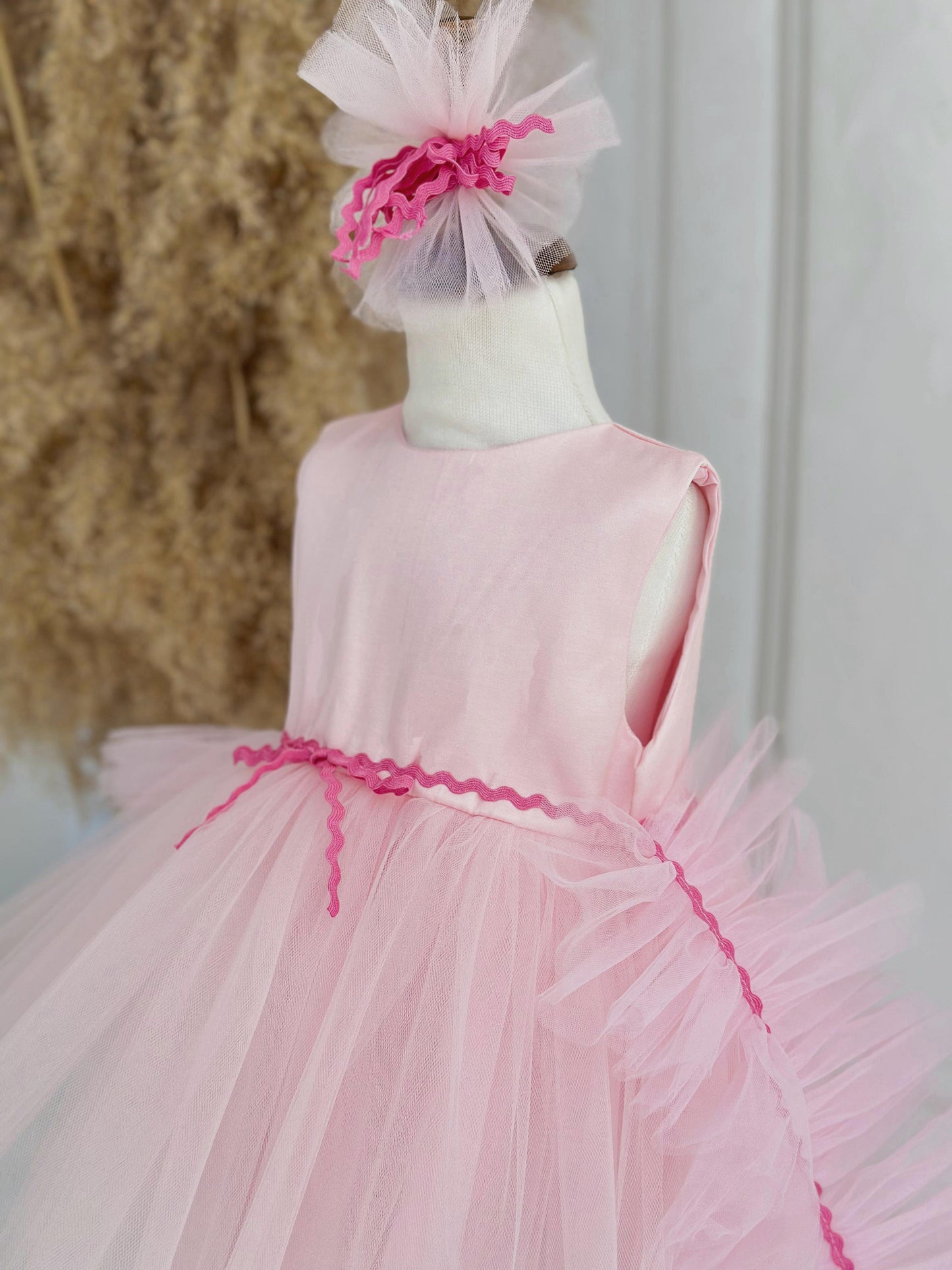 Satin Detachable Tulle Party Dress - Pink