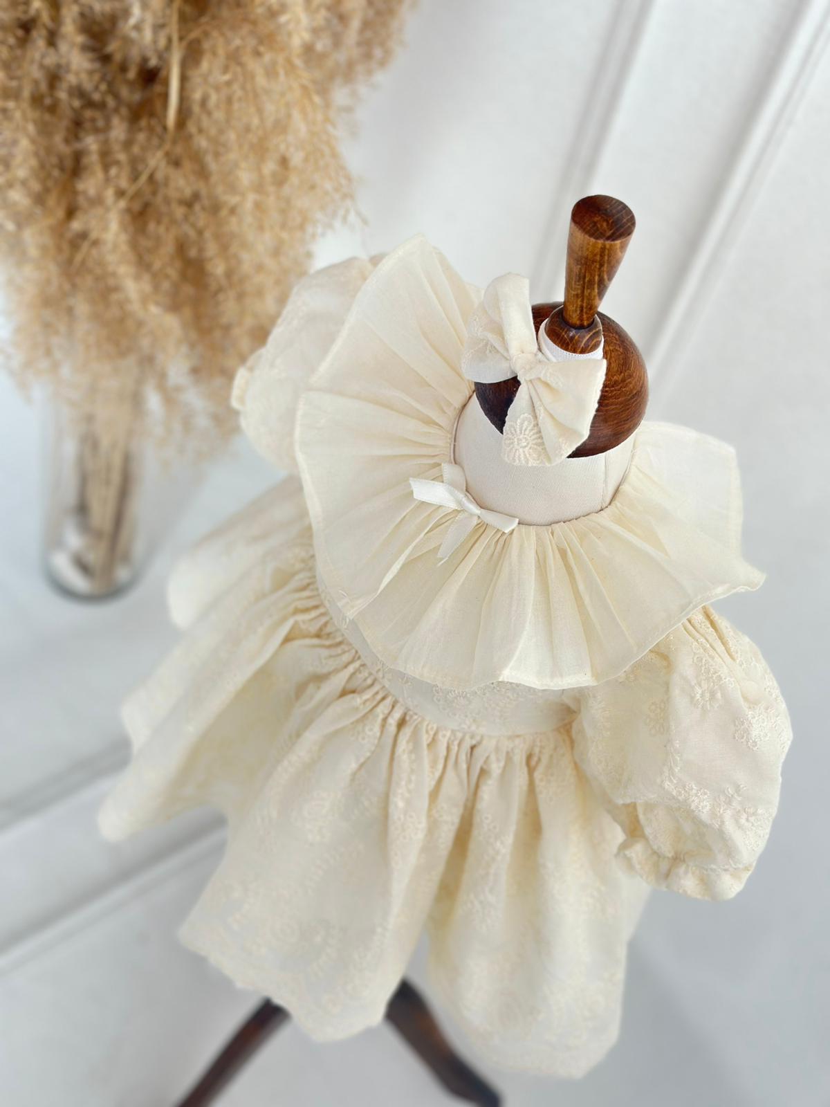 Embroidered Muslin Baptism Dress - Cream
