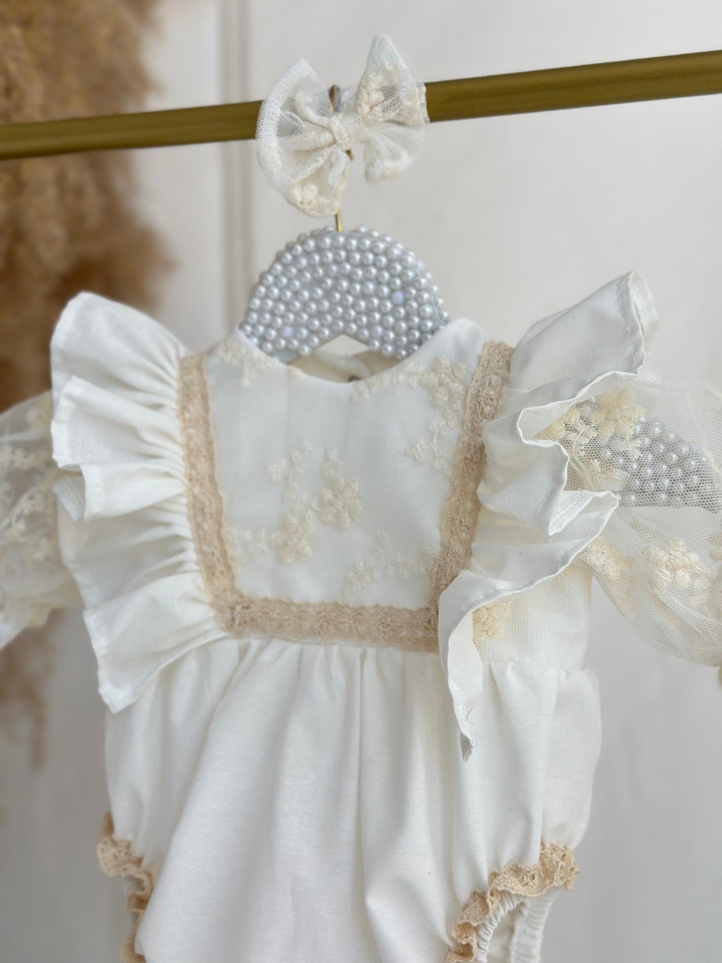 Vintage Lace Baby Romper - Cream
