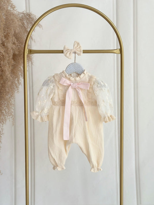 Vintage Lace Muslin Jumpsuit - Cream