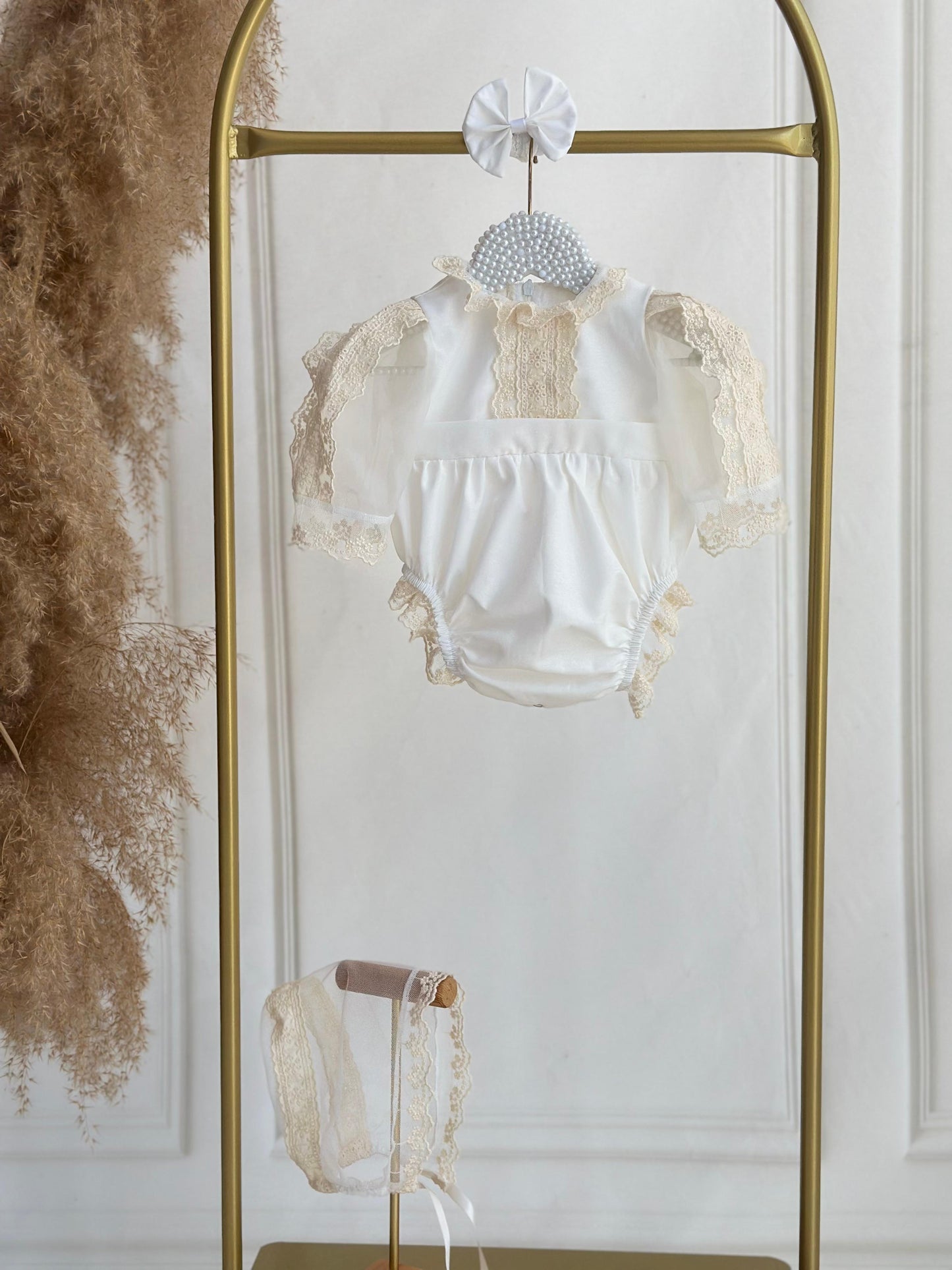 Vintage Linen Romper Set - Cream