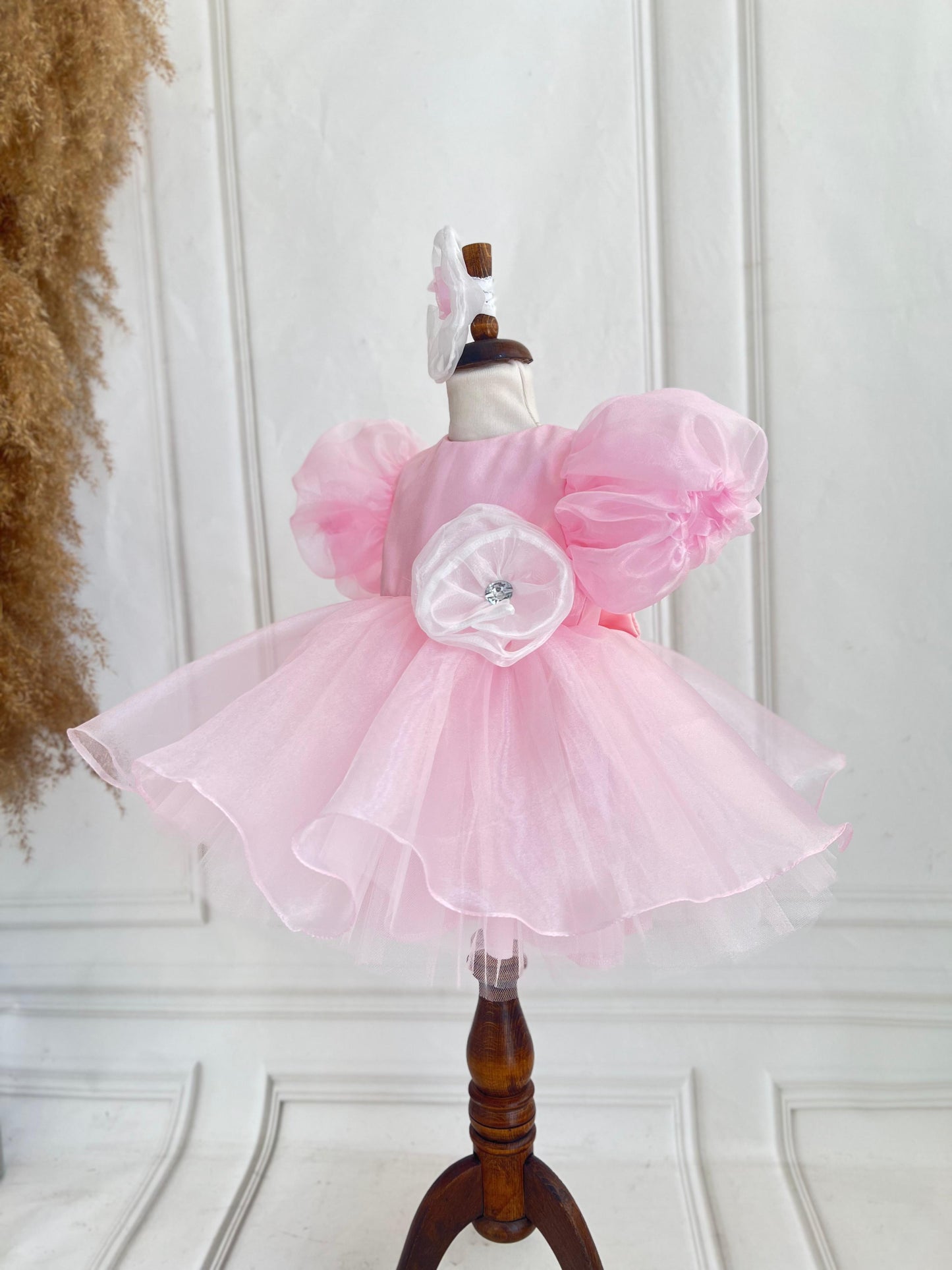Floral Organza Tulle Party Dress - Pink