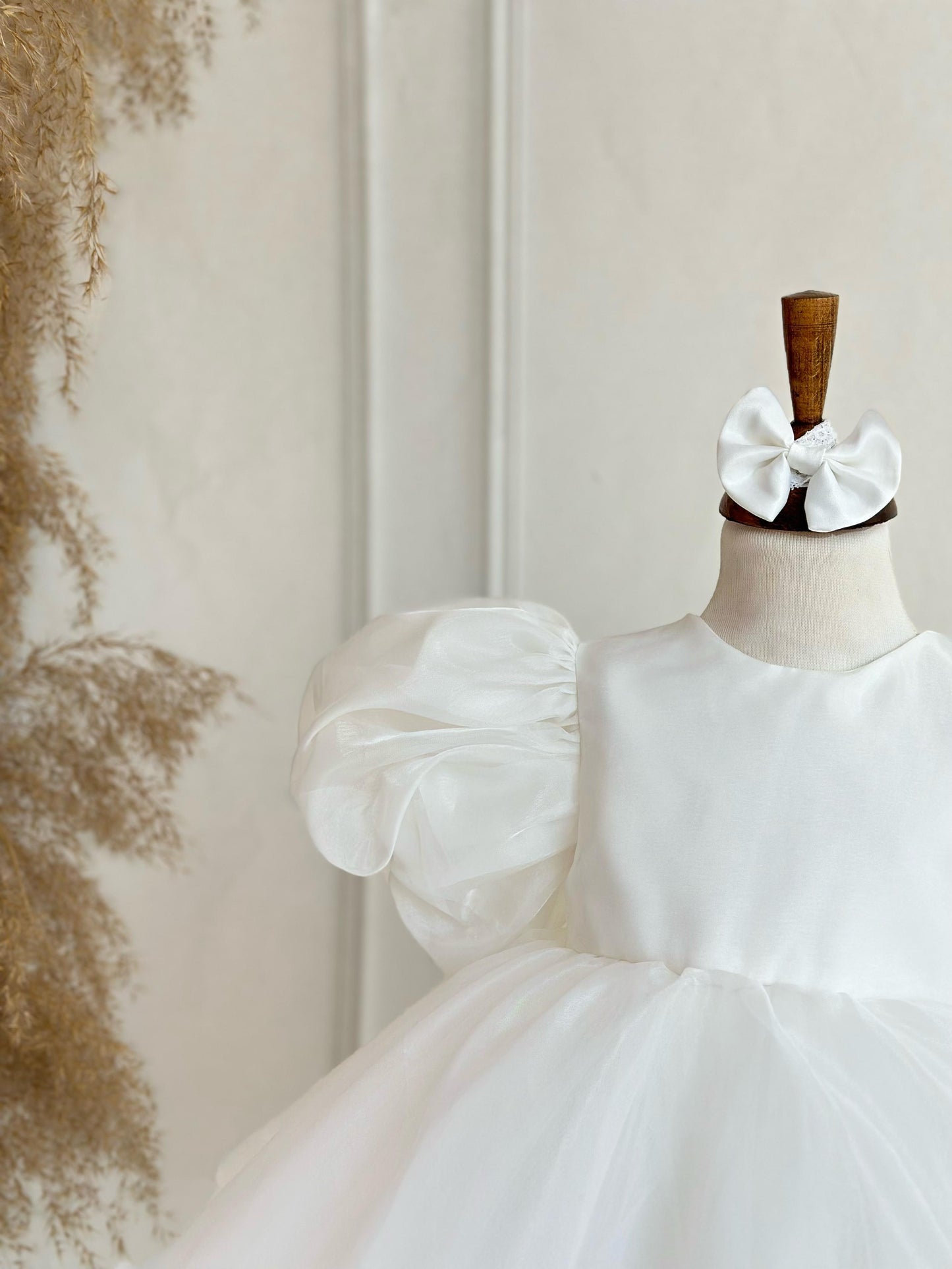 Organza Puff Sleeve Puffy Party Dress - White