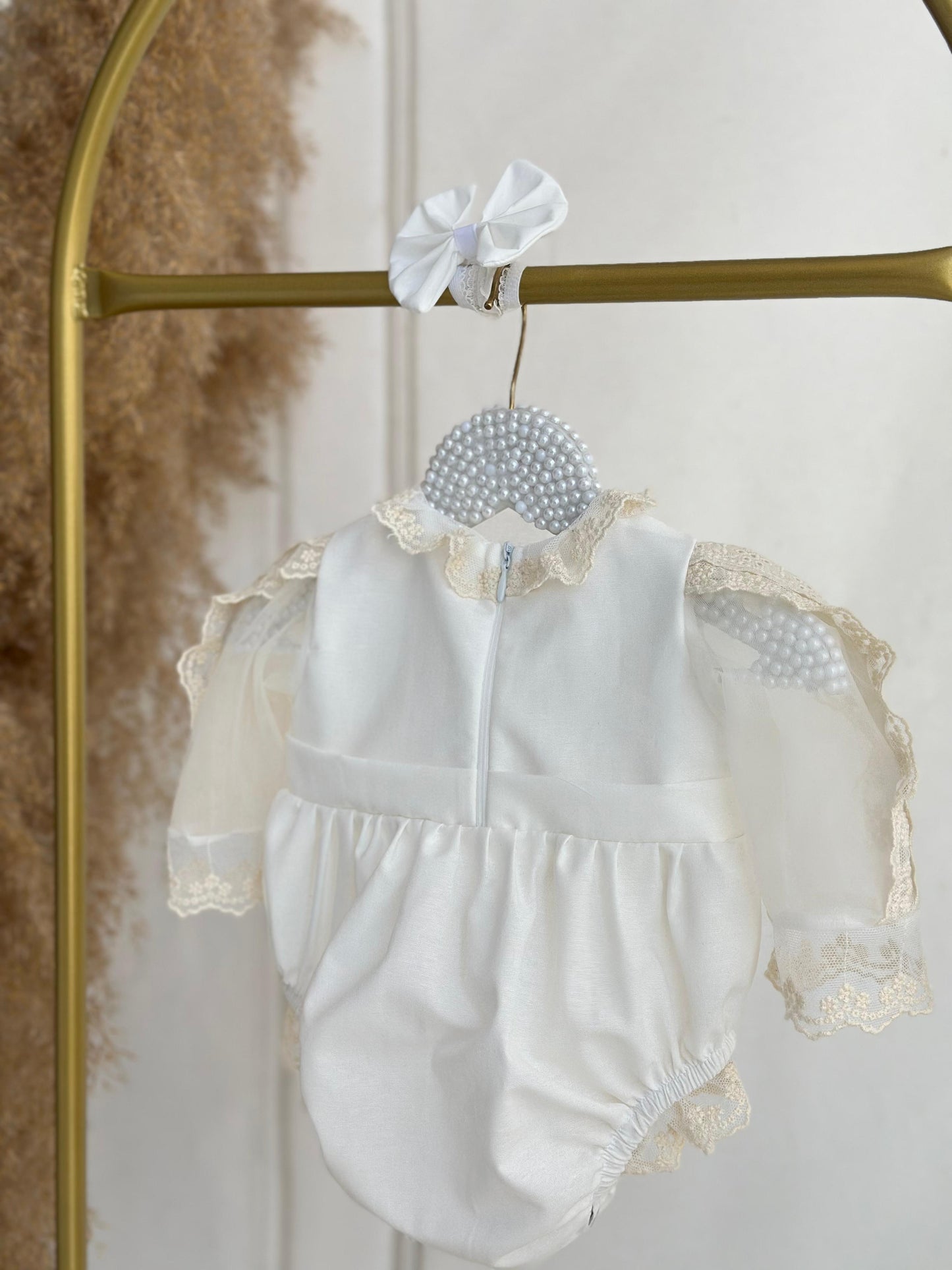 Vintage Linen Romper Set - Cream