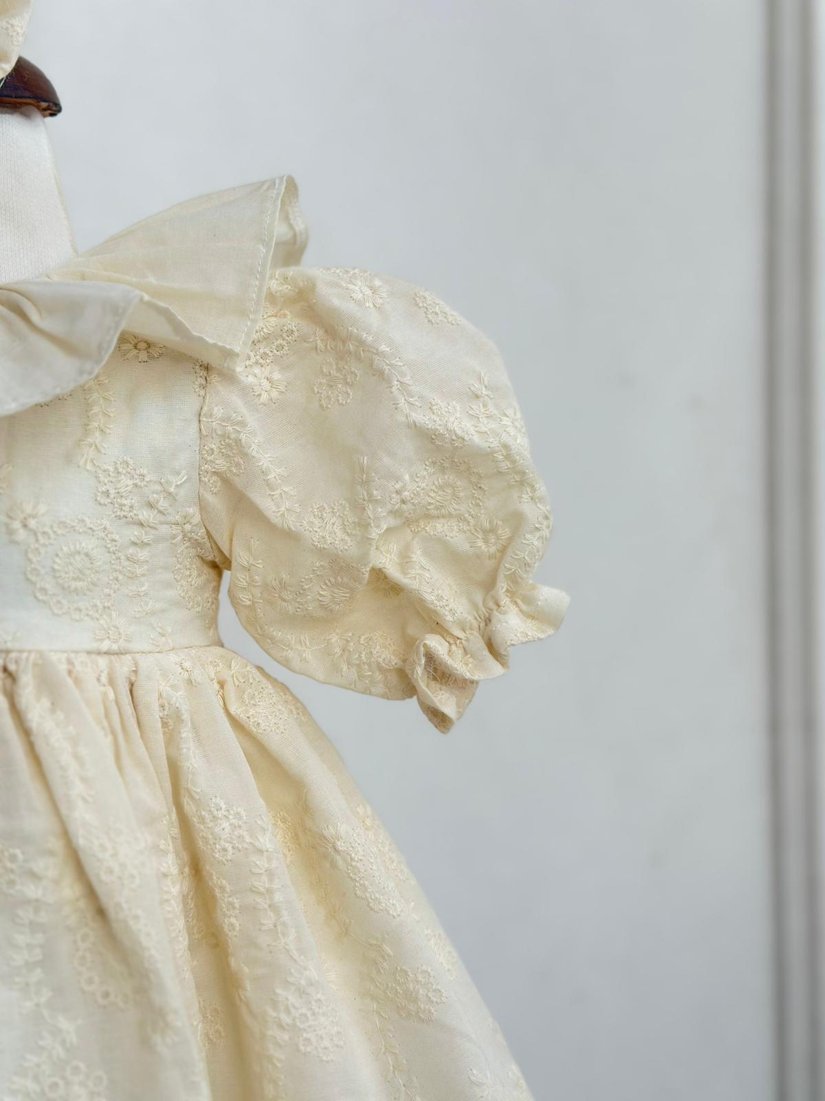 Embroidered Muslin Baptism Dress - Cream