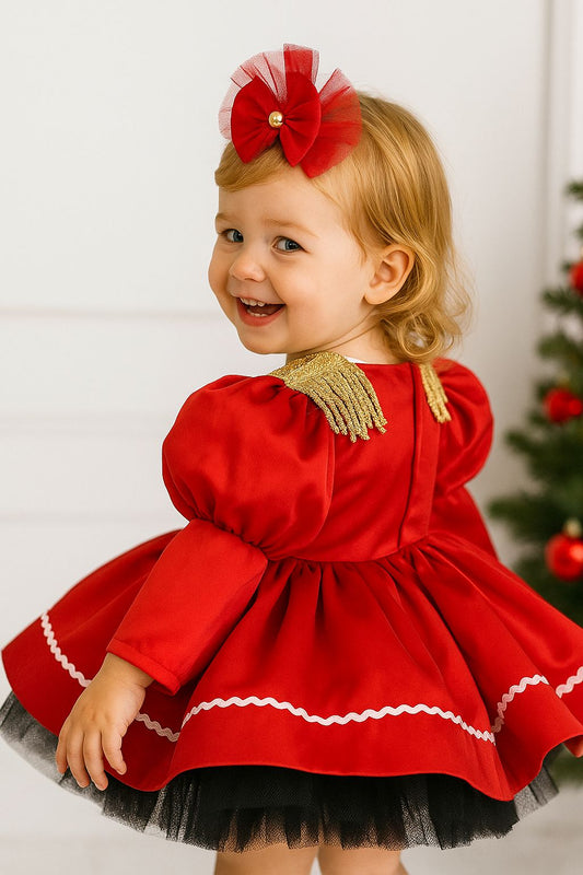 Red & Gold Tassel Puffy Kids’ Christmas Dress