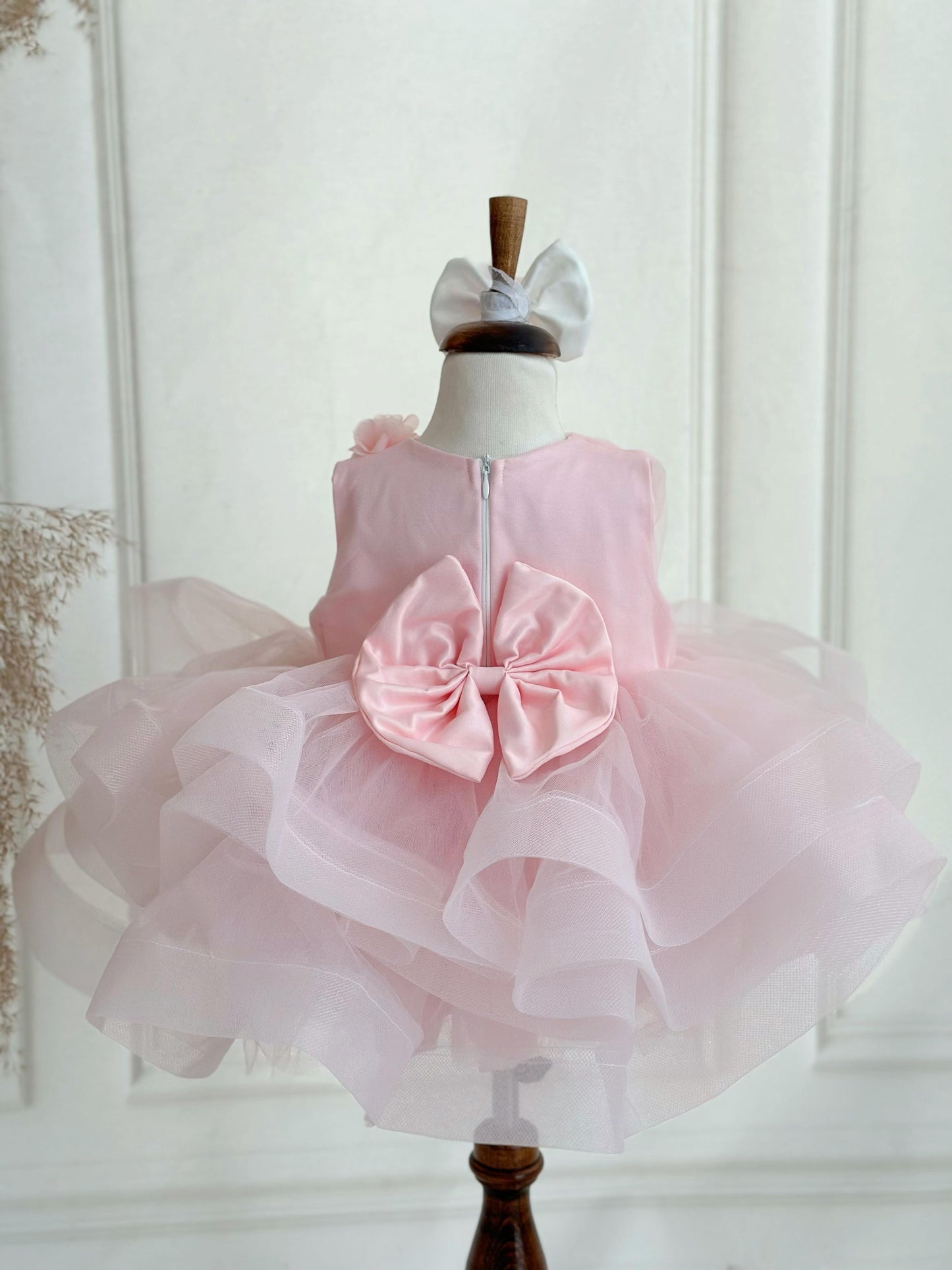 Cotton Satin One-Shoulder Floral Party Dress - Pink