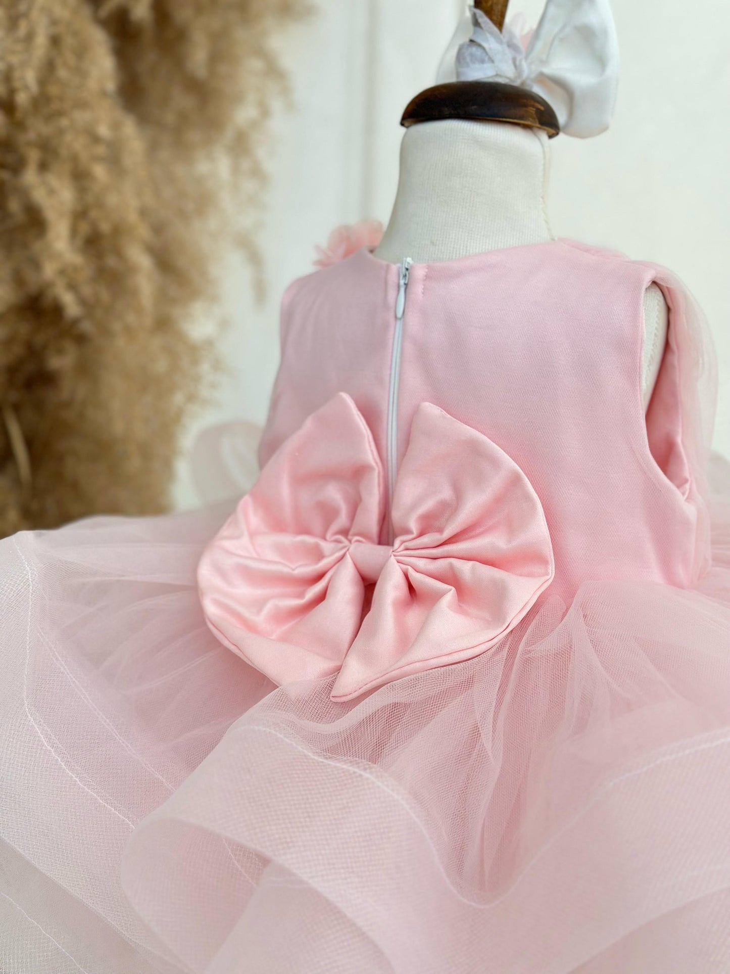 Cotton Satin One-Shoulder Floral Party Dress - Pink