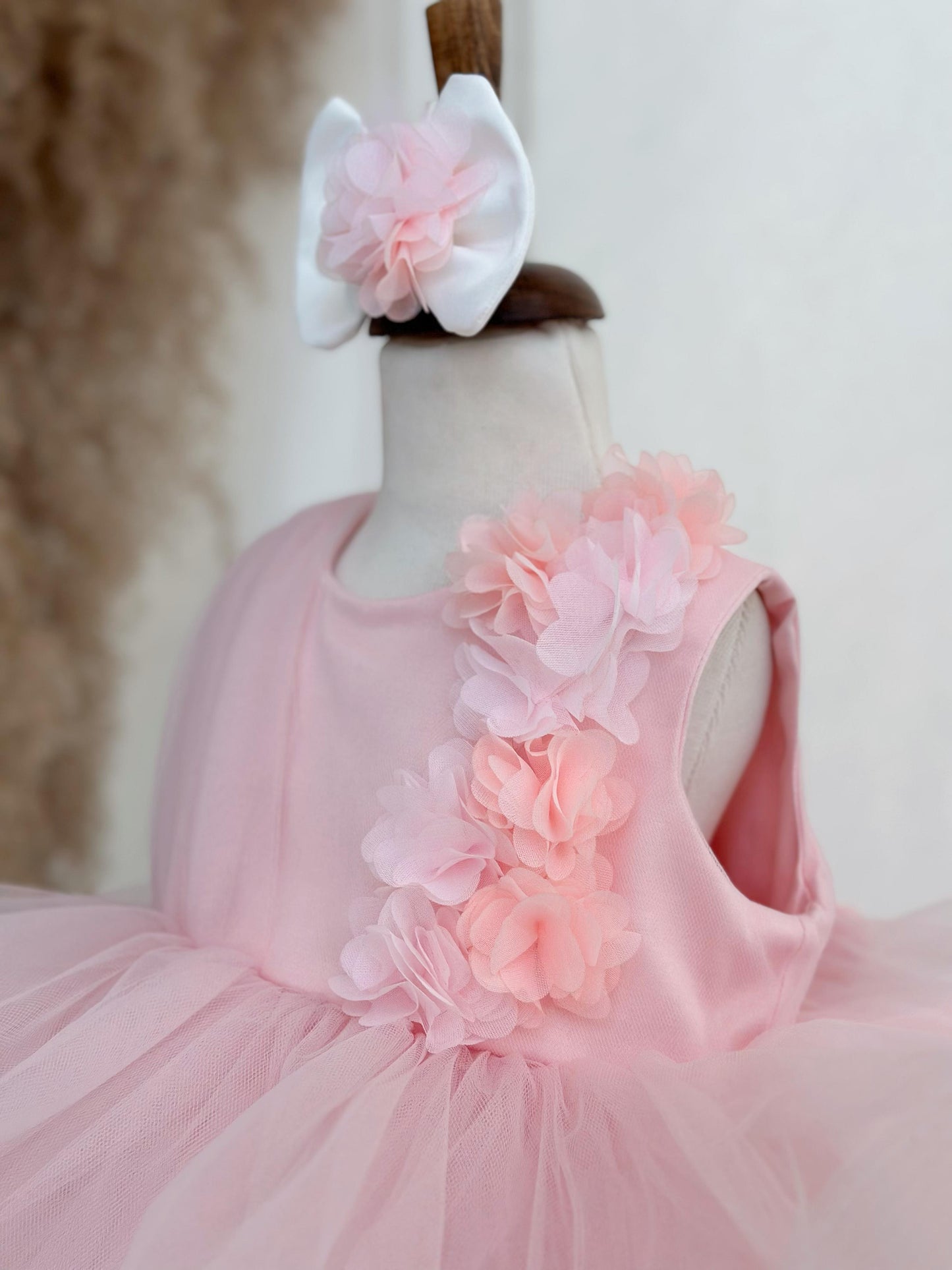 Cotton Satin One-Shoulder Floral Party Dress - Pink