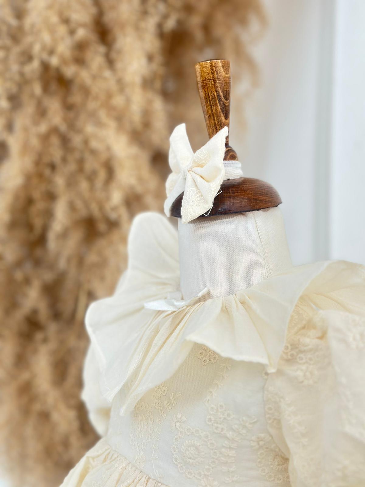 Embroidered Muslin Baptism Dress - Cream