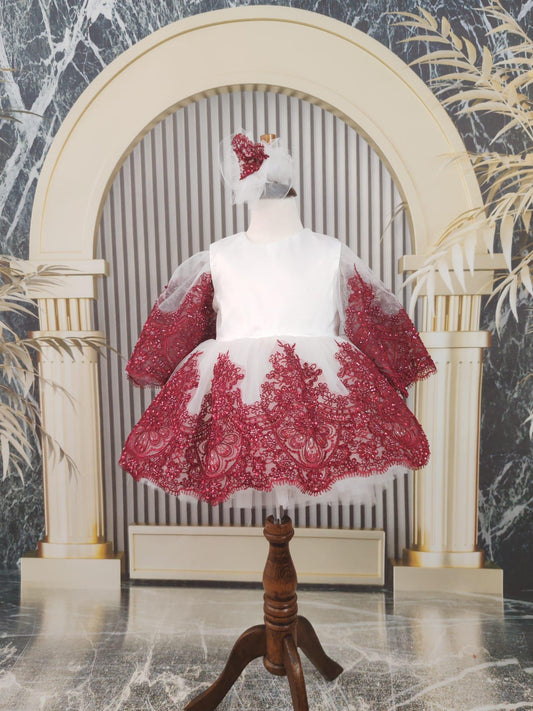 Baby & Kids Puffy Dress with Tulle Sleeves and French Lace