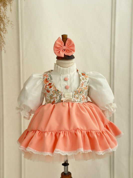 Baby Girl Special Occasion Dress with Removable Patterned Vest