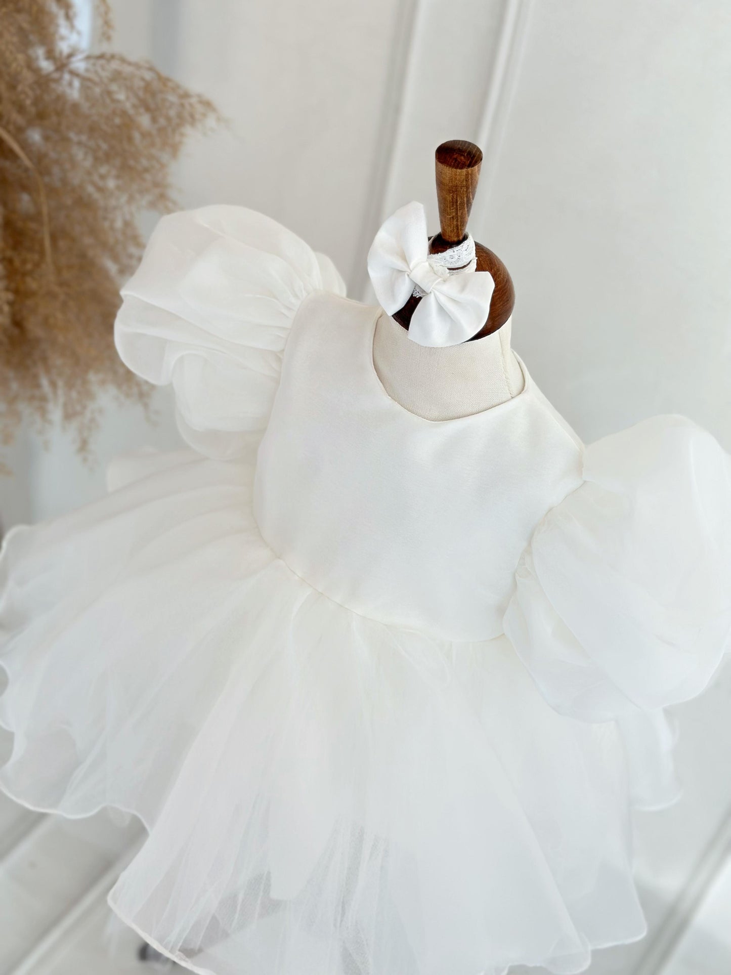 Organza Puff Sleeve Puffy Party Dress - White