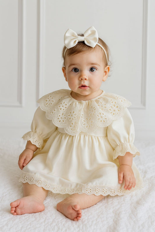 Cream Daisy Cape Embroidered Dress Set