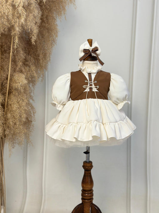 Vintage-Inspired Special Occasion Dress with Crepe Vest