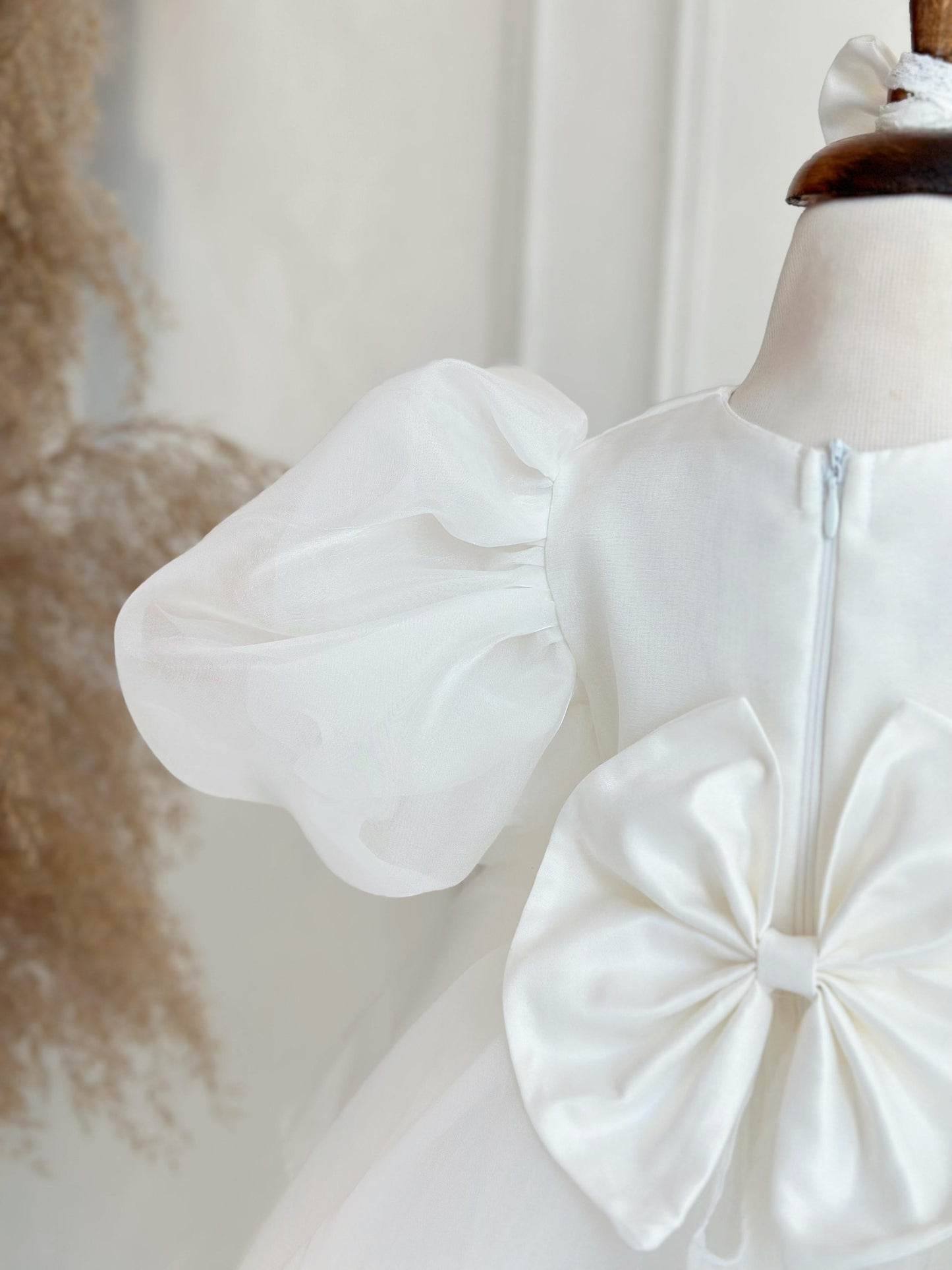 Organza Puff Sleeve Puffy Party Dress - White