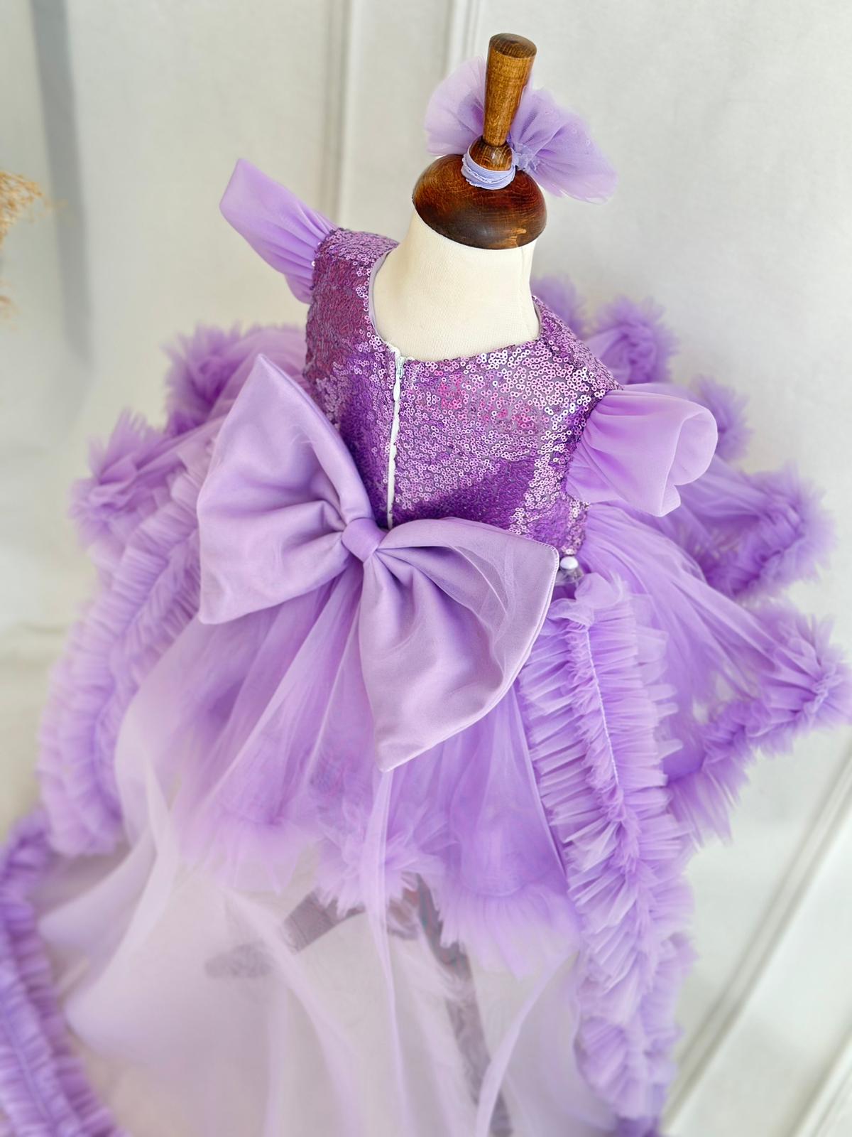Sequin Detachable Train Party Dress - Purple