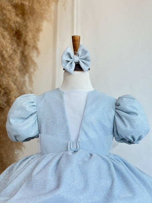 Silver Glitter Puffy Party Dress - Silver