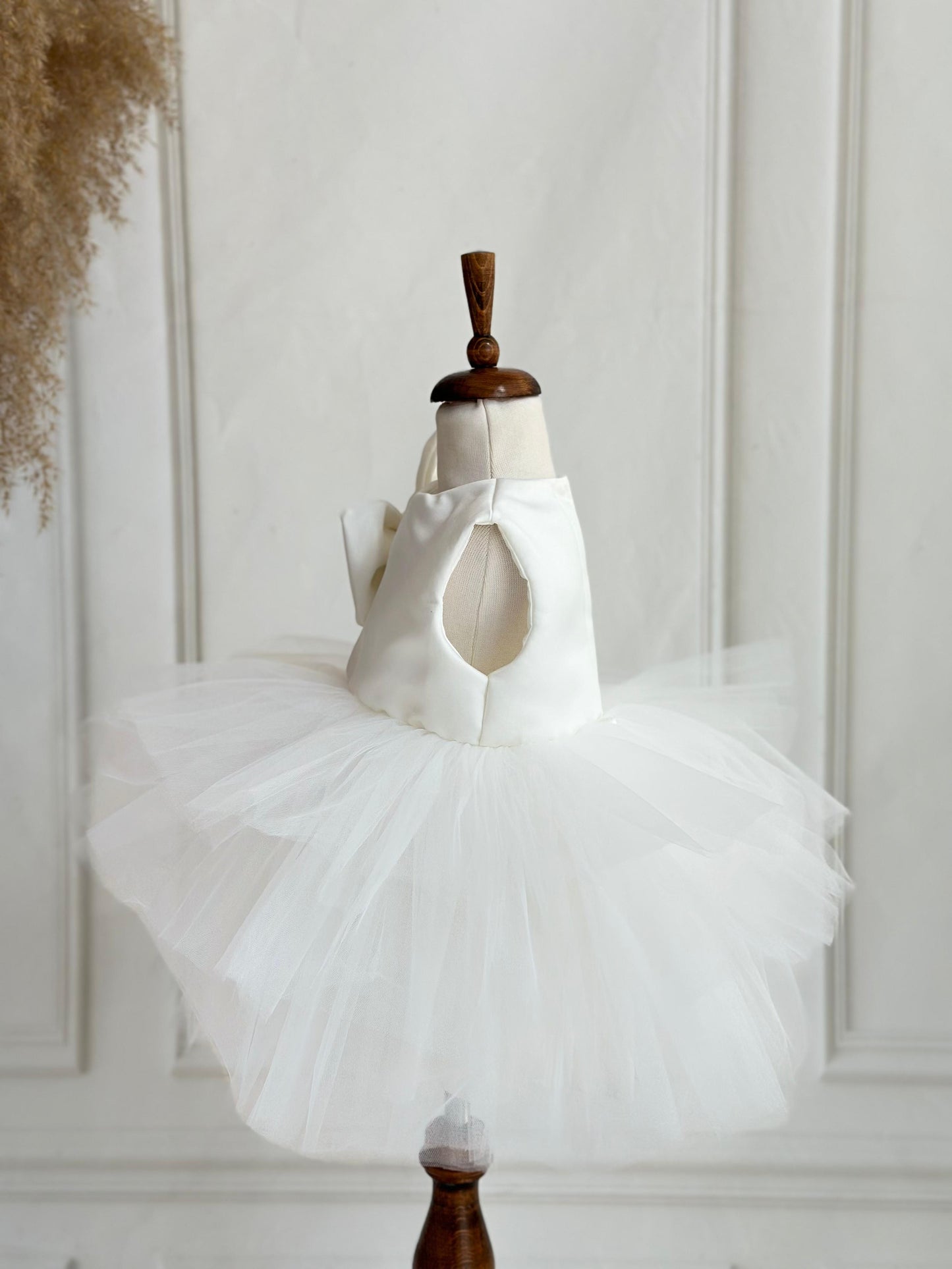 Cotton Satin Party Dress with Bow - White