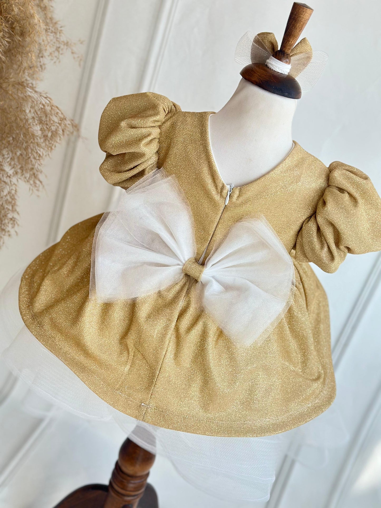 Gold Glitter Puffy Party Dress - Gold