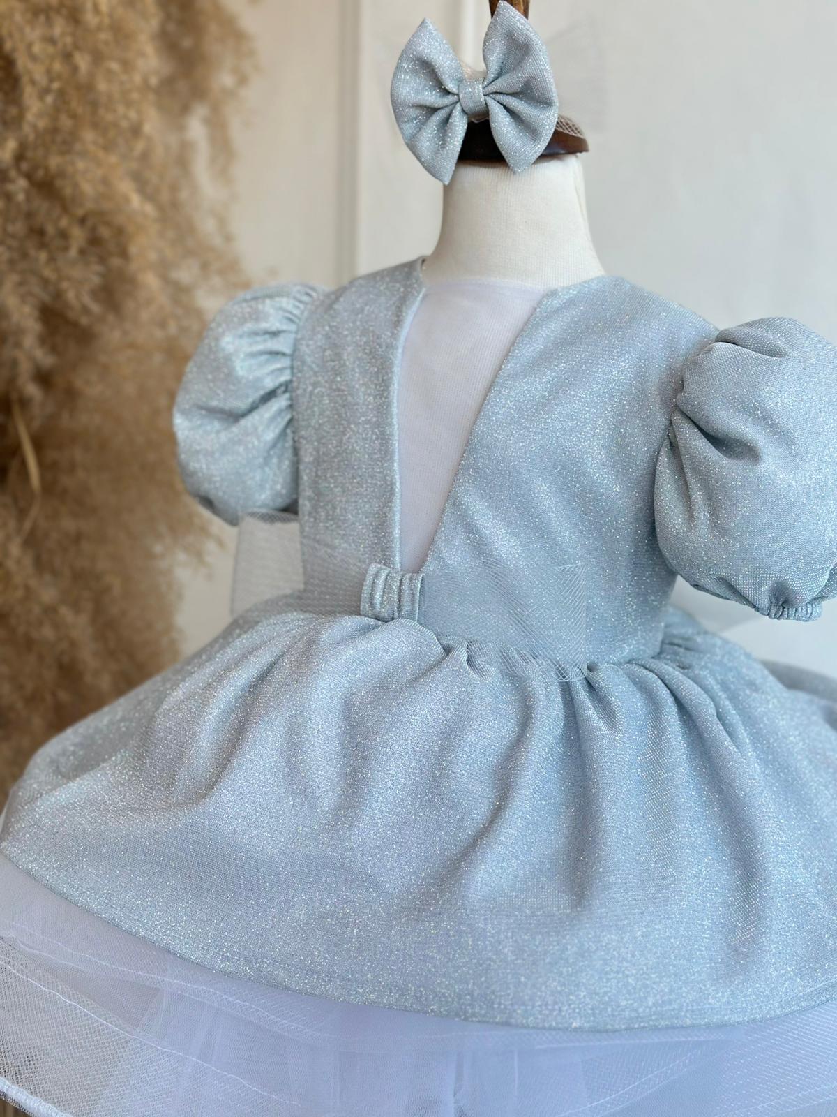 Silver Glitter Puffy Party Dress - Silver