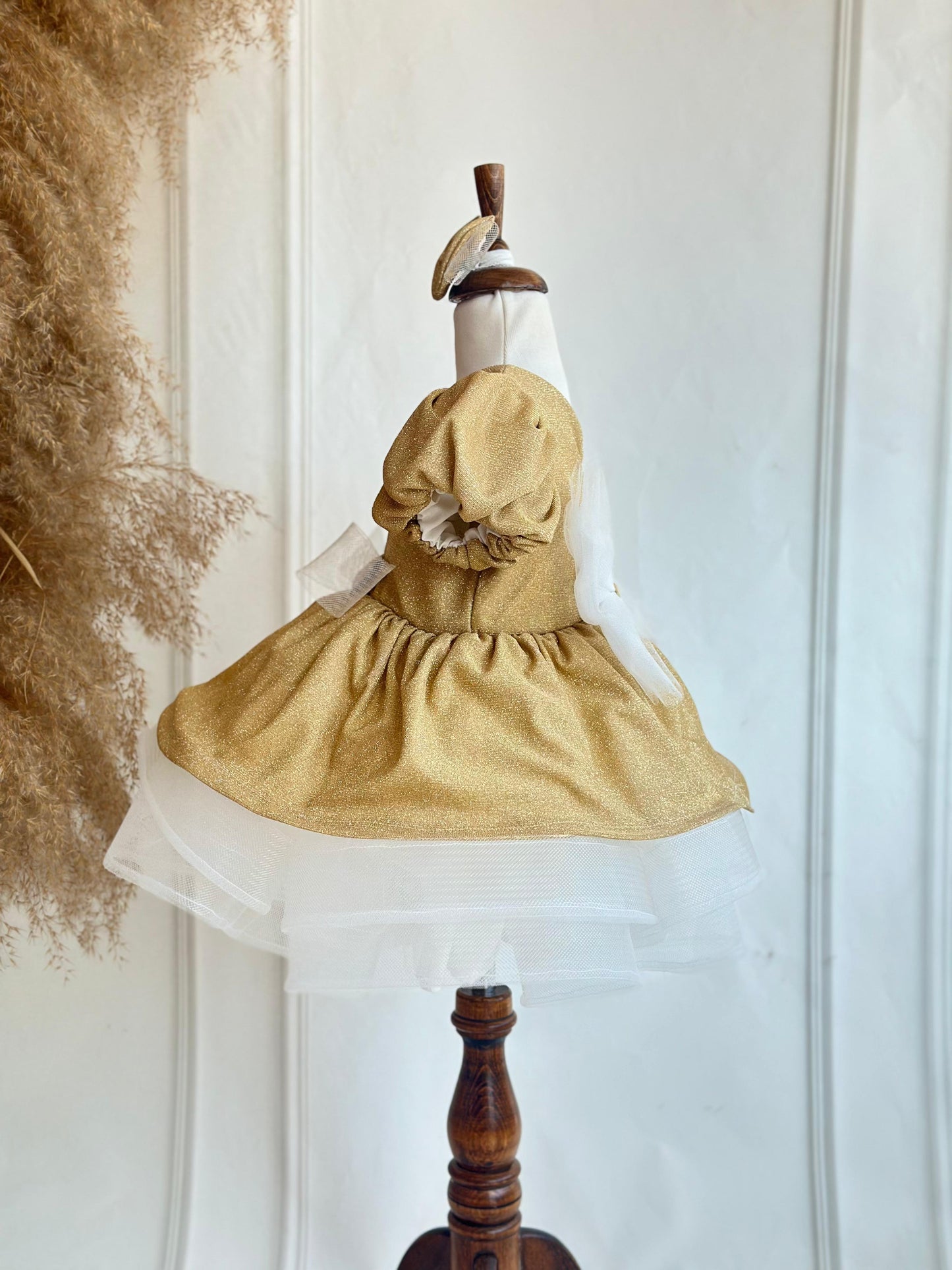 Gold Glitter Puffy Party Dress - Gold