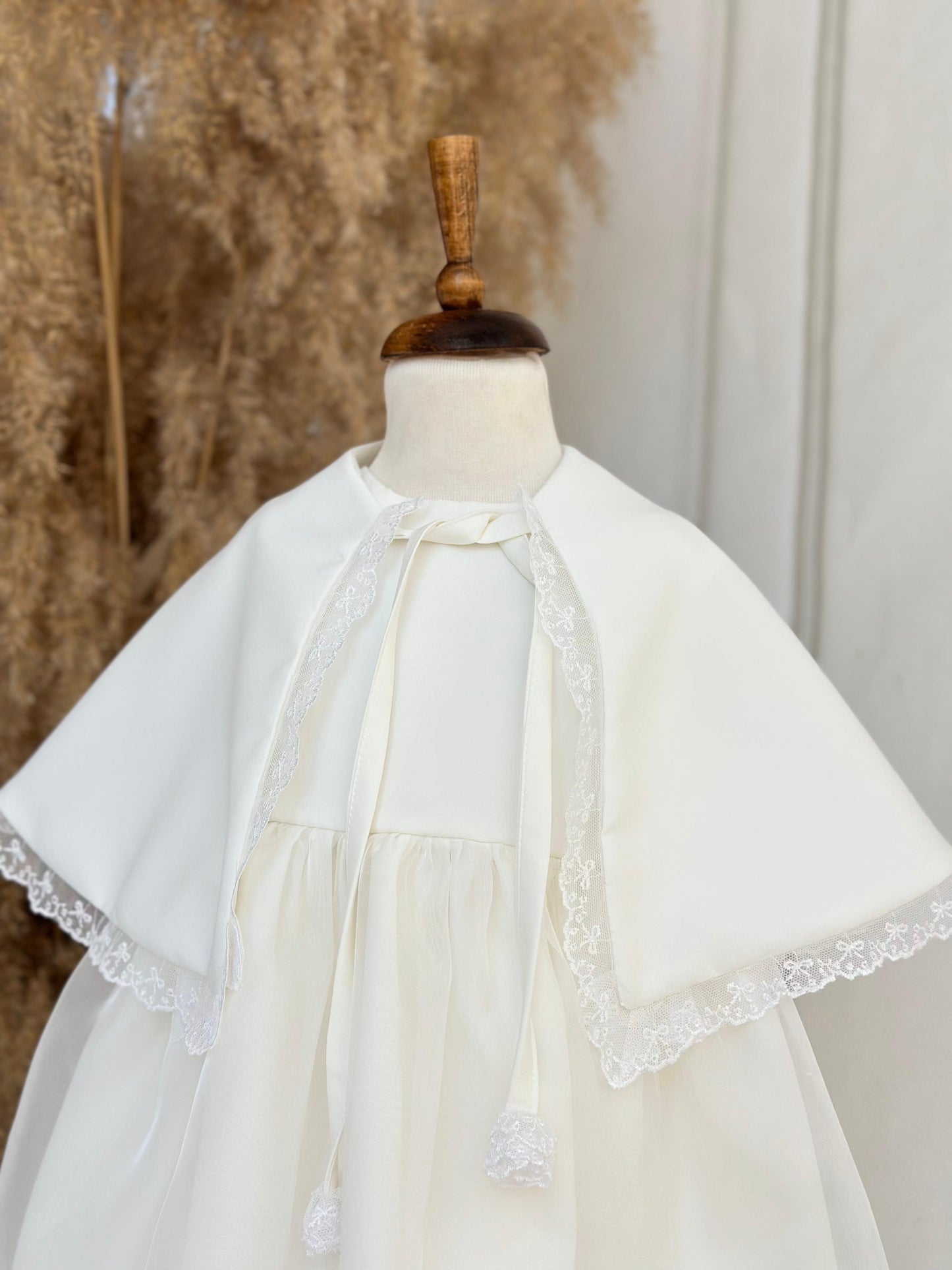 Crepe Fabric Cape Party Dress - White