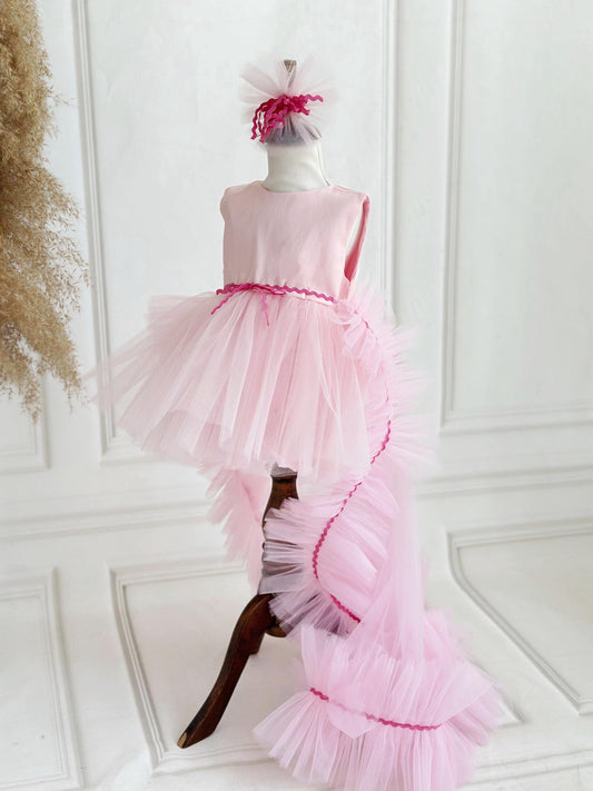 Satin Detachable Tulle Party Dress - Pink