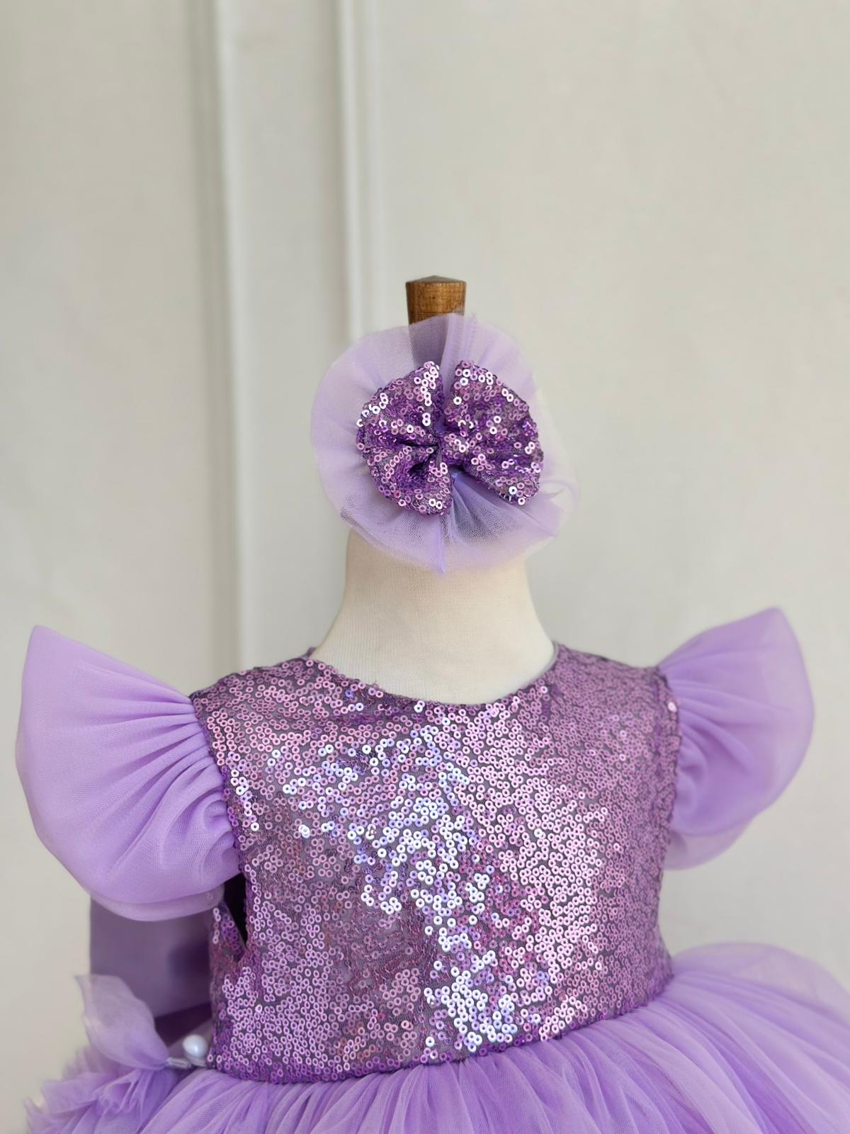Sequin Detachable Train Party Dress - Purple