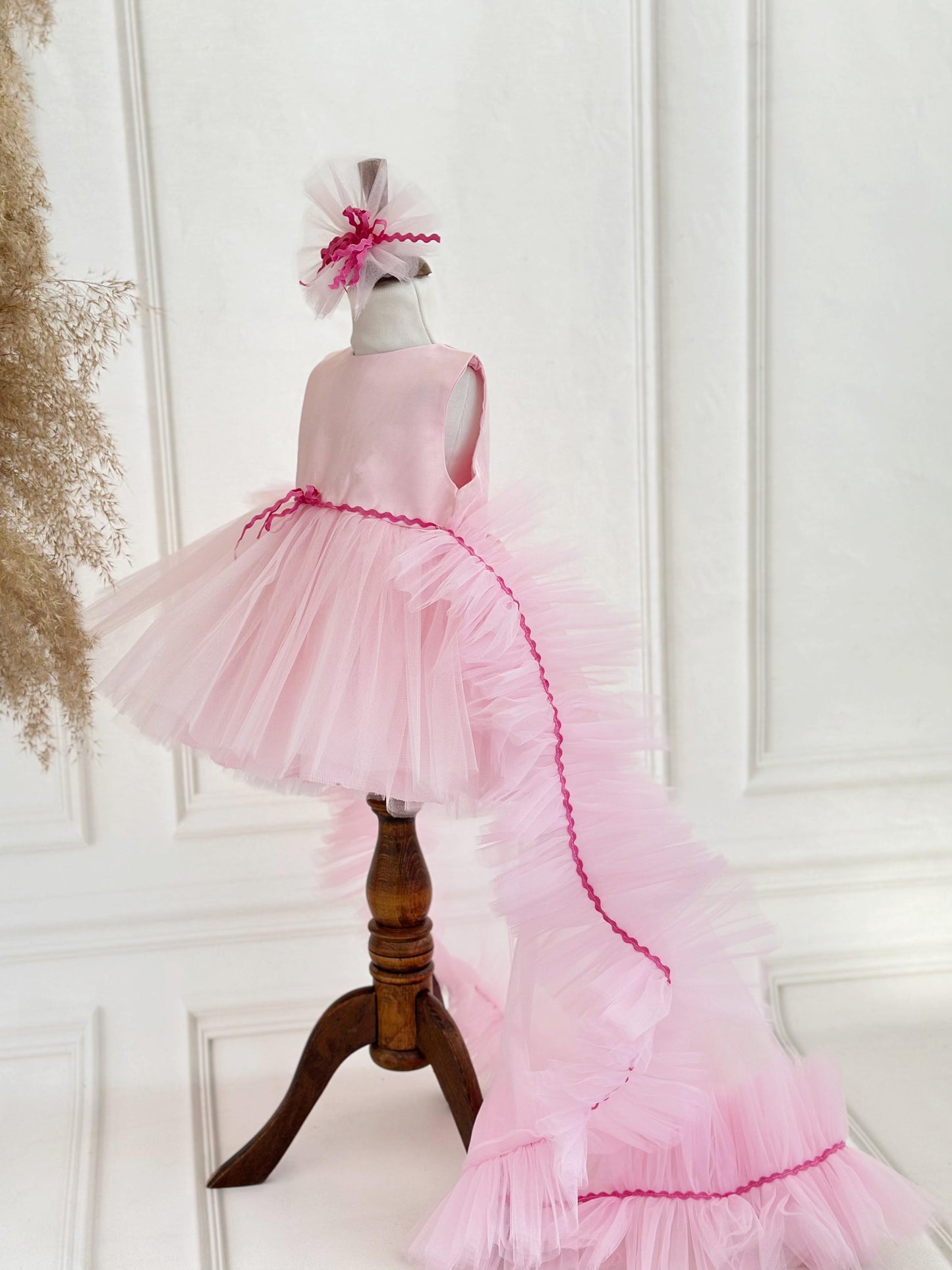 Satin Detachable Tulle Party Dress - Pink
