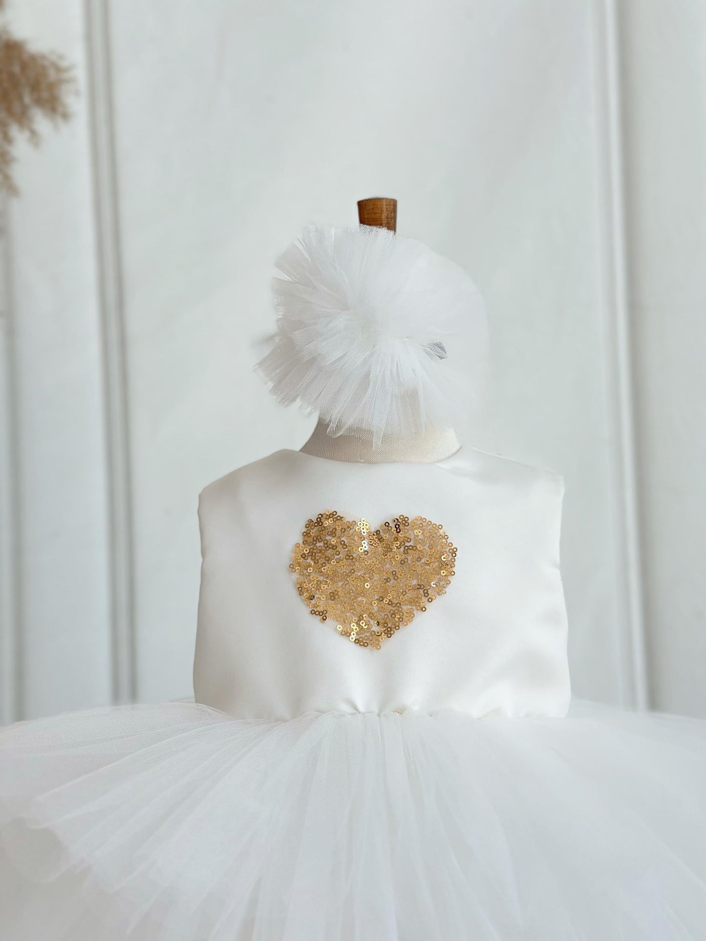 Gold Heart Sequin Detachable Train Party Dress - White