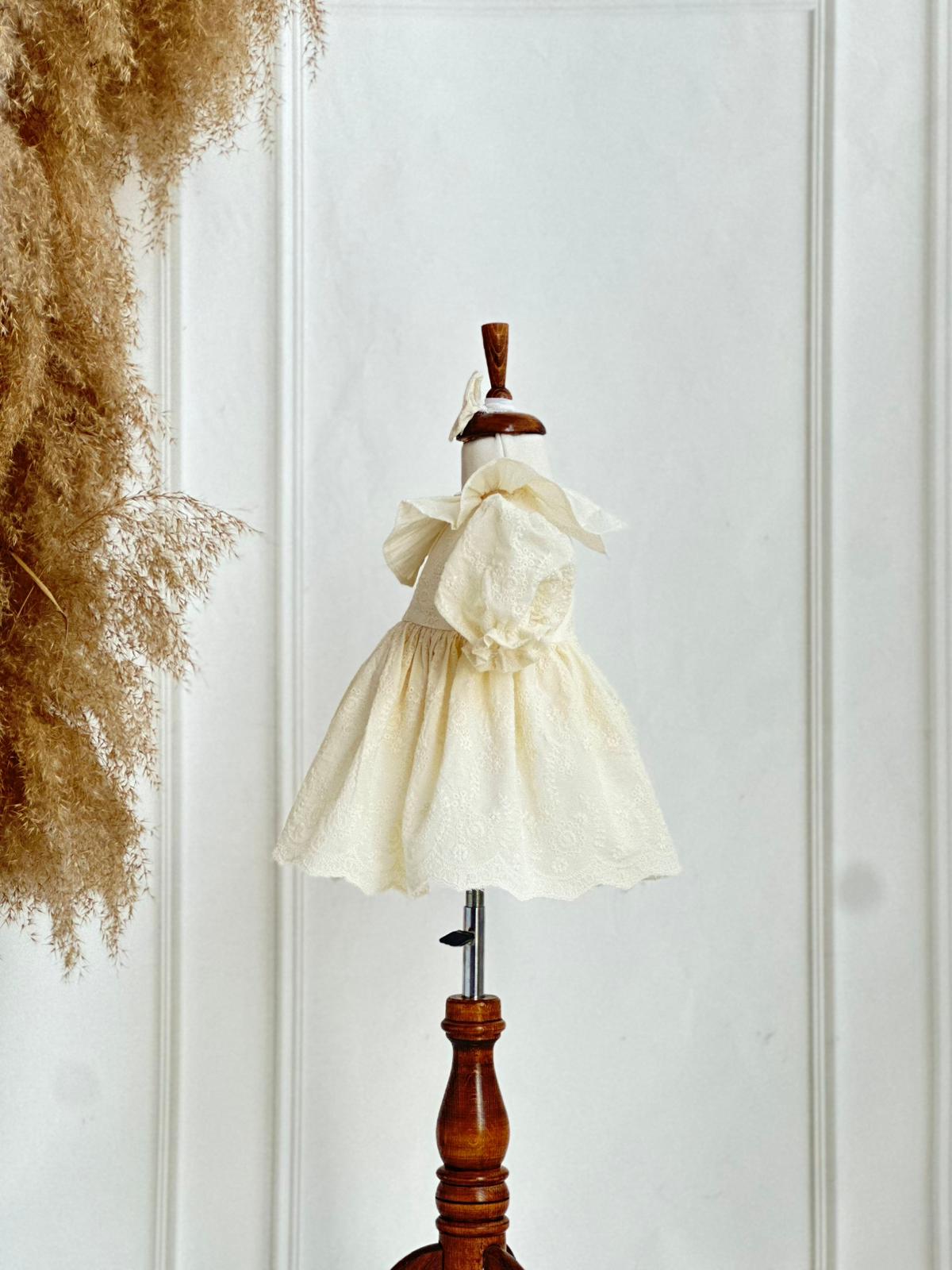 Embroidered Muslin Baptism Dress - Cream