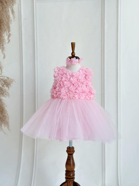 Chiffon Pink Floral Party Dress - Pink