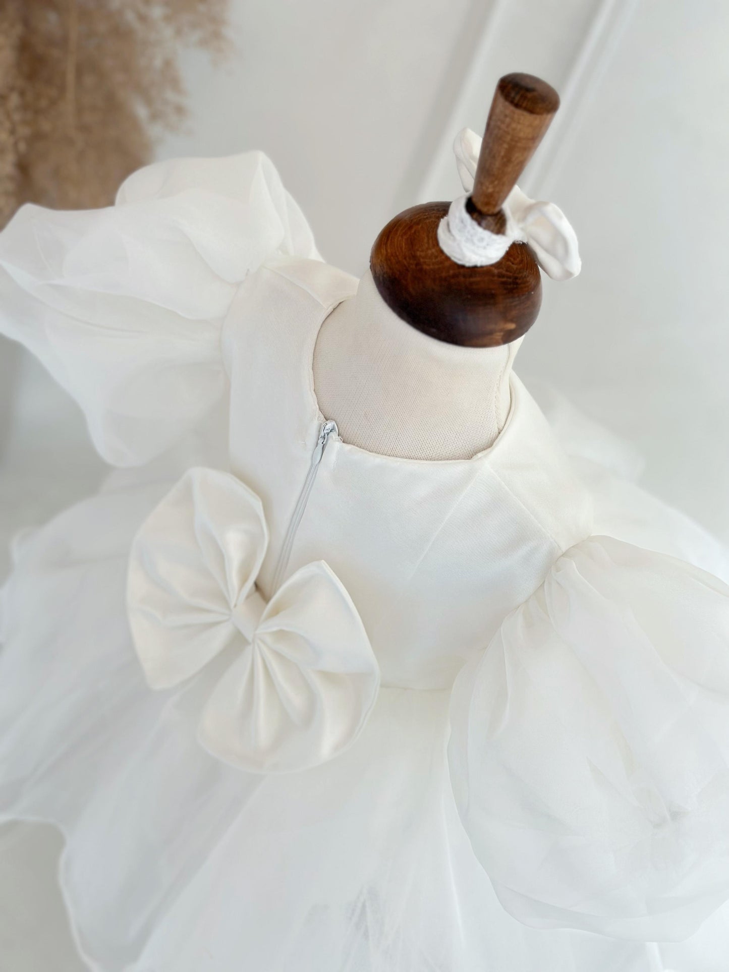Organza Puff Sleeve Puffy Party Dress - White