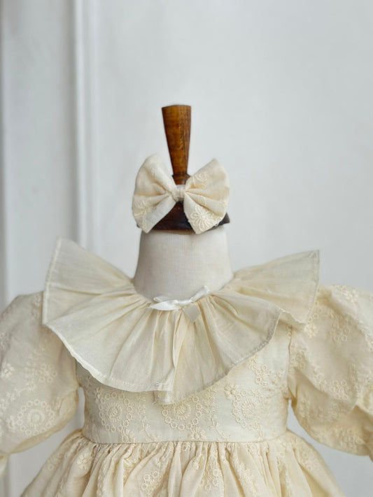 Embroidered Muslin Baptism Dress - Cream