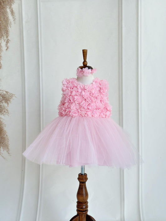 Chiffon Pink Floral Party Dress - Pink