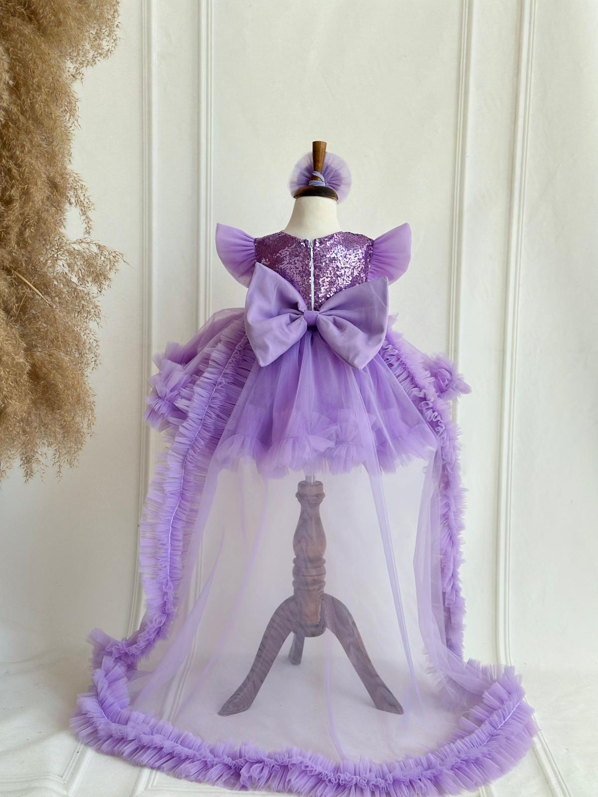 Sequin Detachable Train Party Dress - Purple