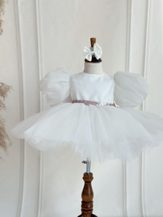 Lilac Sequined Tulle Party Dress - White