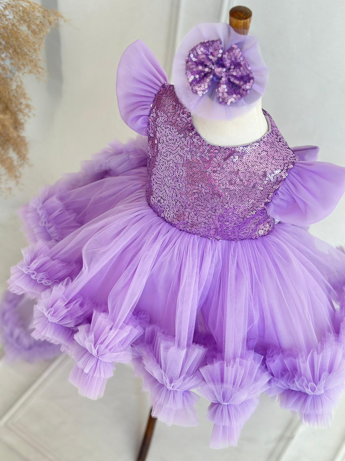 Sequin Detachable Train Party Dress - Purple