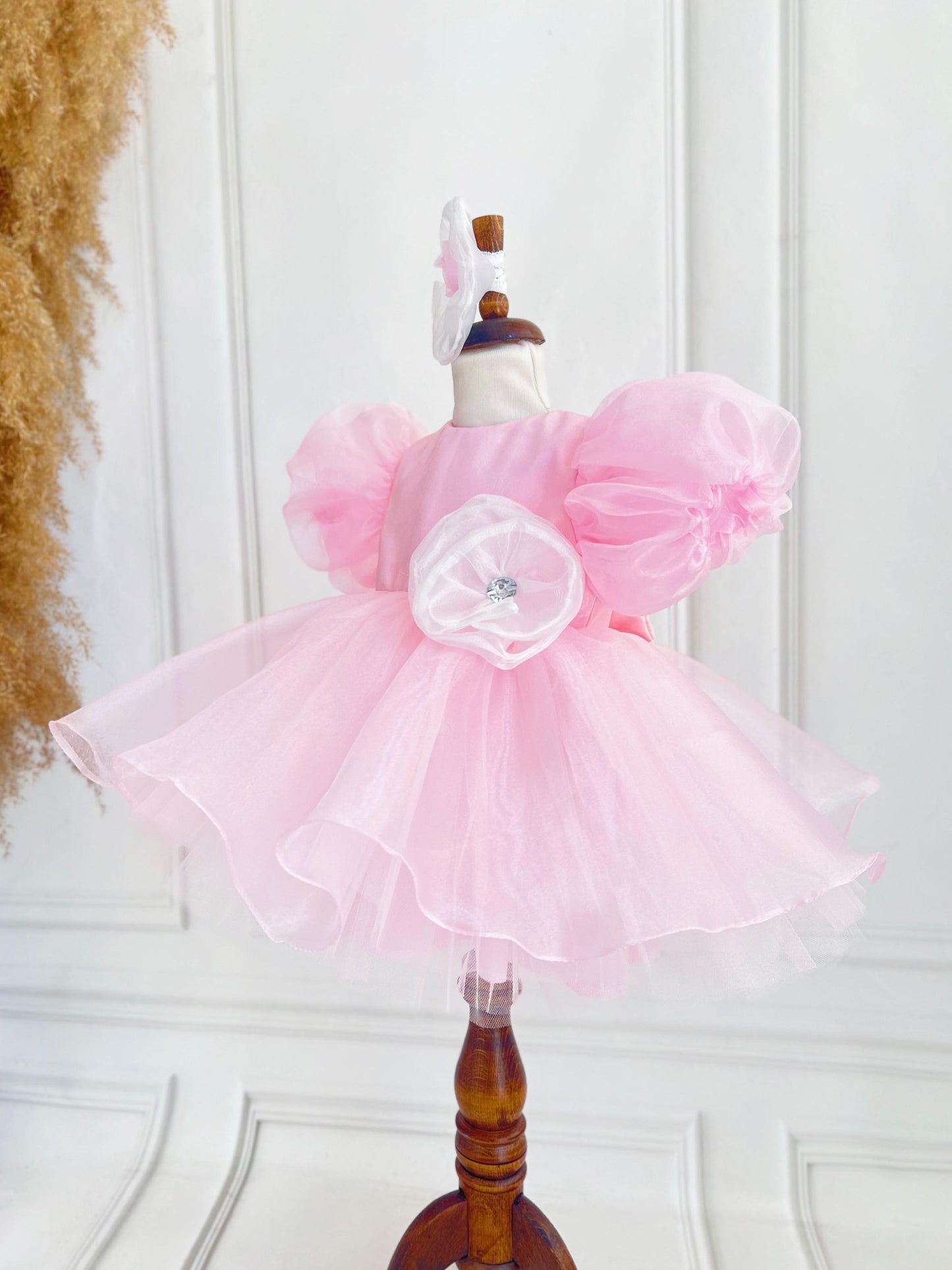 Floral Organza Tulle Party Dress - Pink