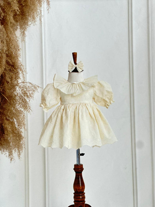 Embroidered Muslin Baptism Dress - Cream