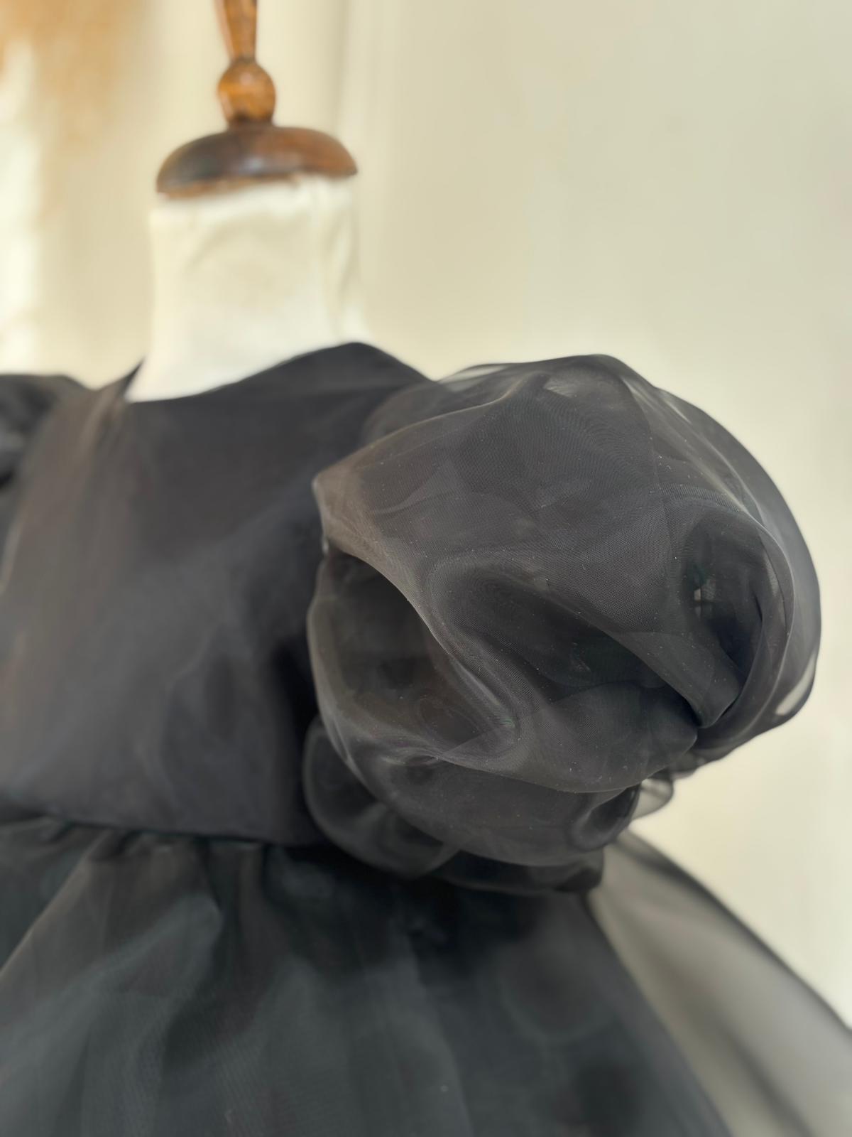 Black Organza Puffy Baby & Toddler Dress – With Large Bow Detail