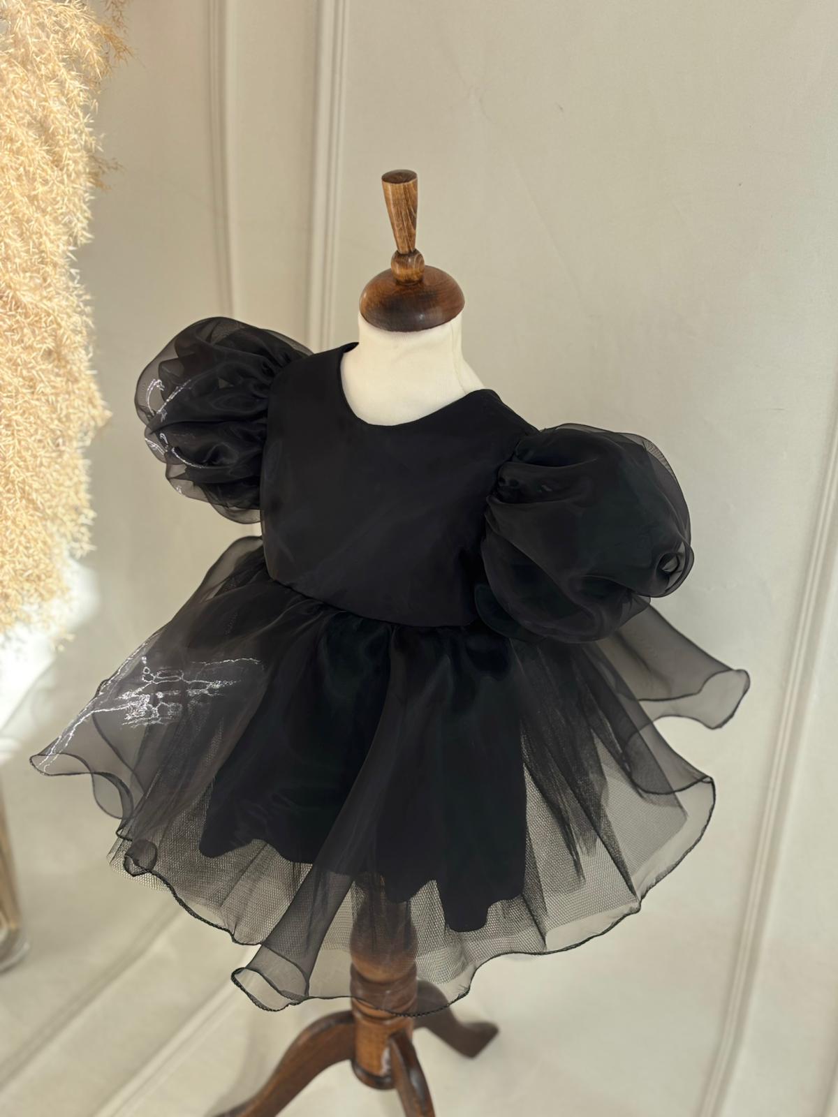 Black Organza Puffy Baby & Toddler Dress – With Large Bow Detail
