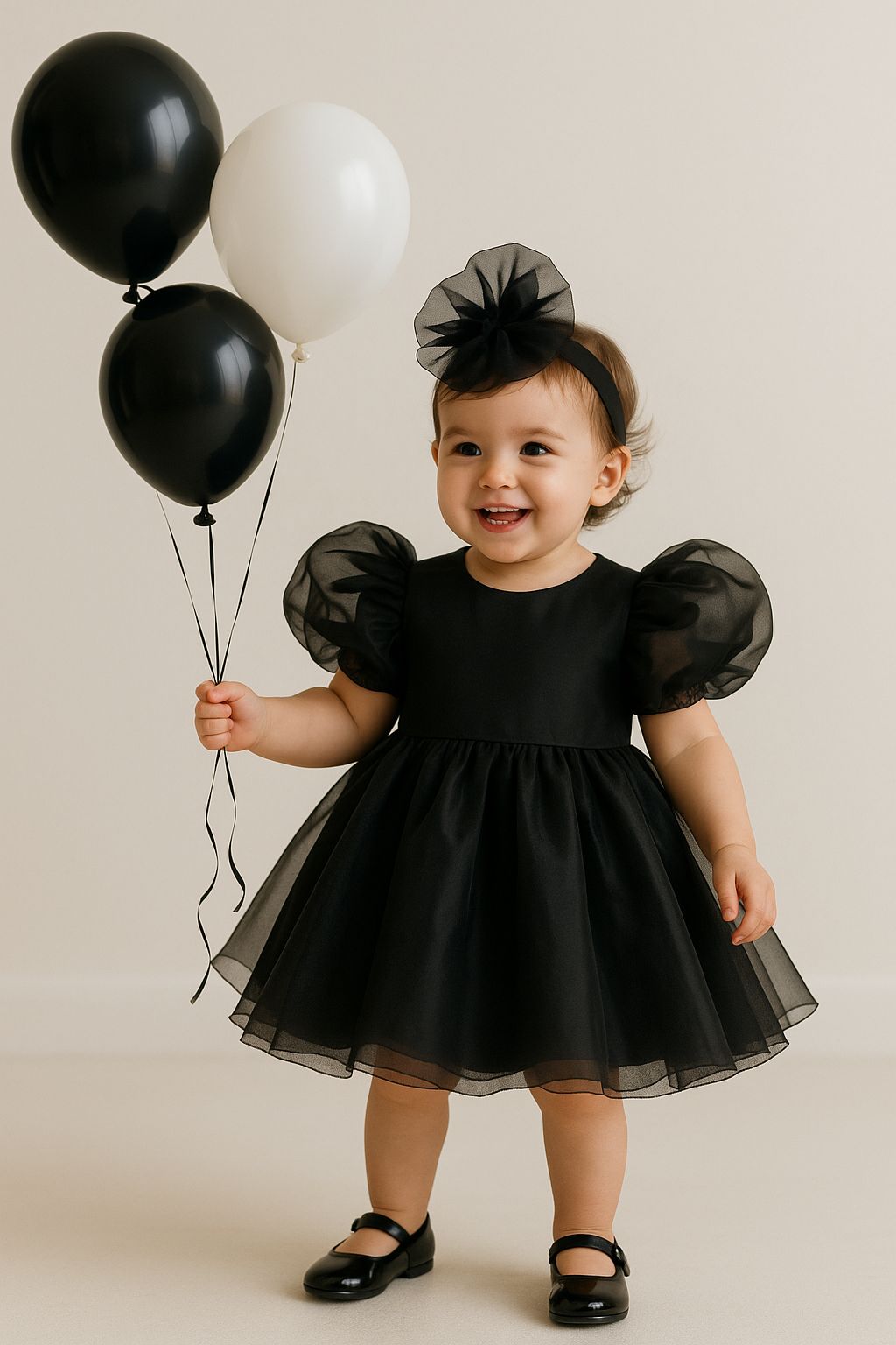 Black Organza Puffy Baby & Toddler Dress – With Large Bow Detail