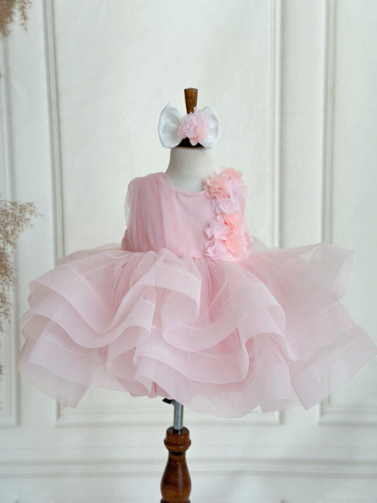 Cotton Satin One-Shoulder Floral Party Dress - Pink