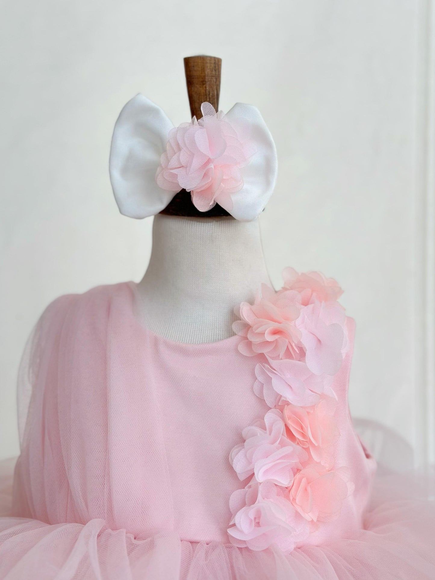 Cotton Satin One-Shoulder Floral Party Dress - Pink