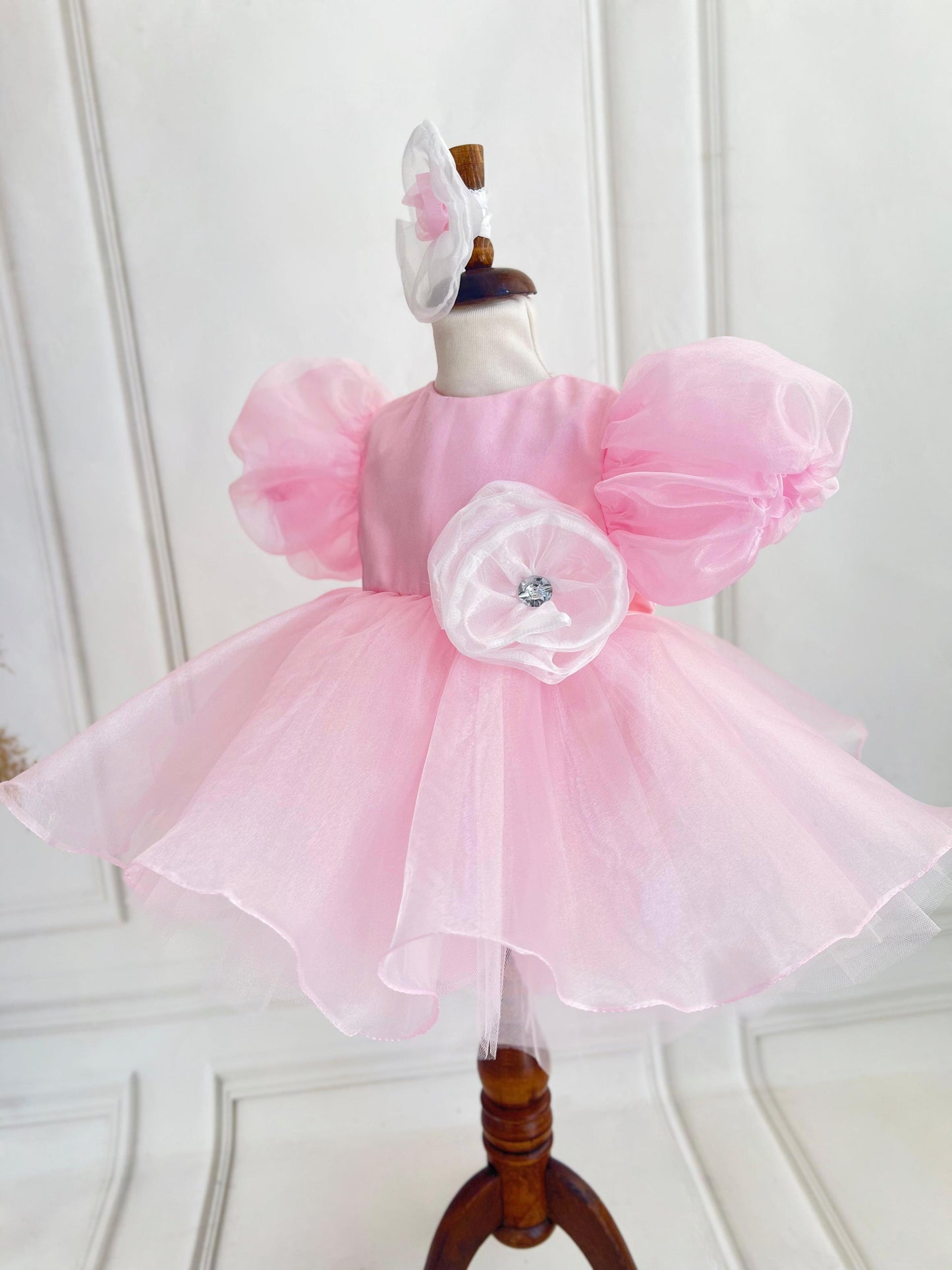 Floral Organza Tulle Party Dress - Pink